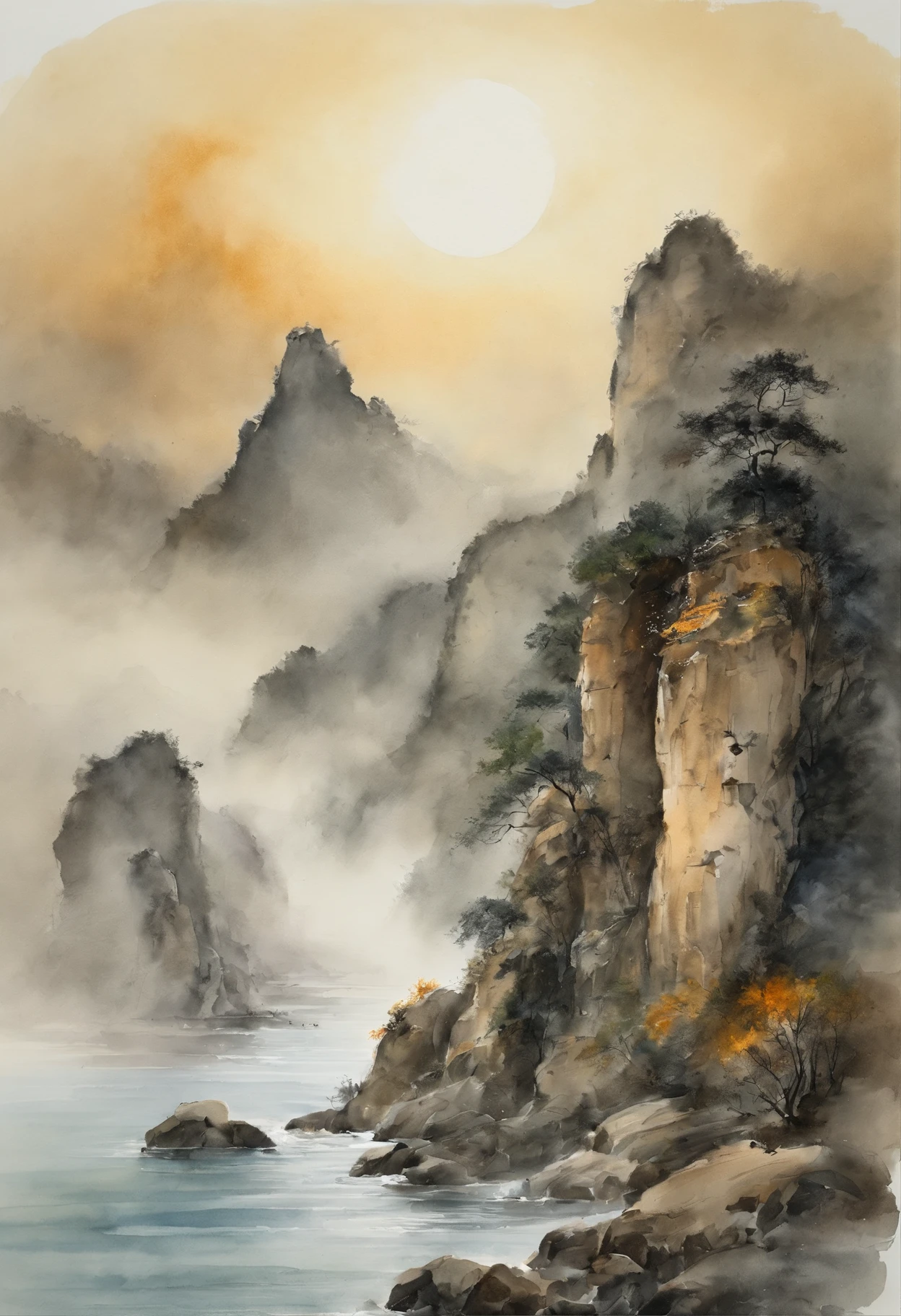 (Tang Feng),(A cliff illuminated by a huge moon),Ultra-long-range viewing angle,No Man,scenecy,the detail