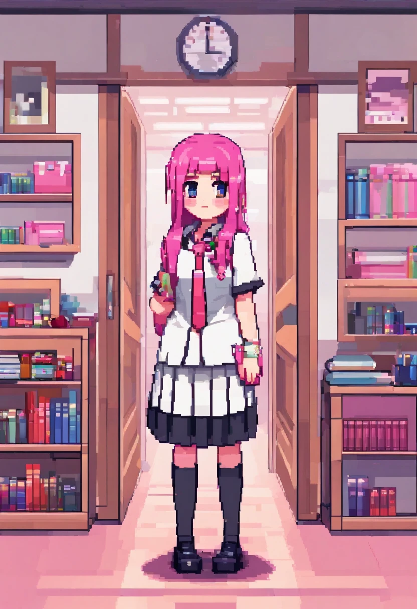 1girl, School uniform, Stand in the classroom, pink hair
