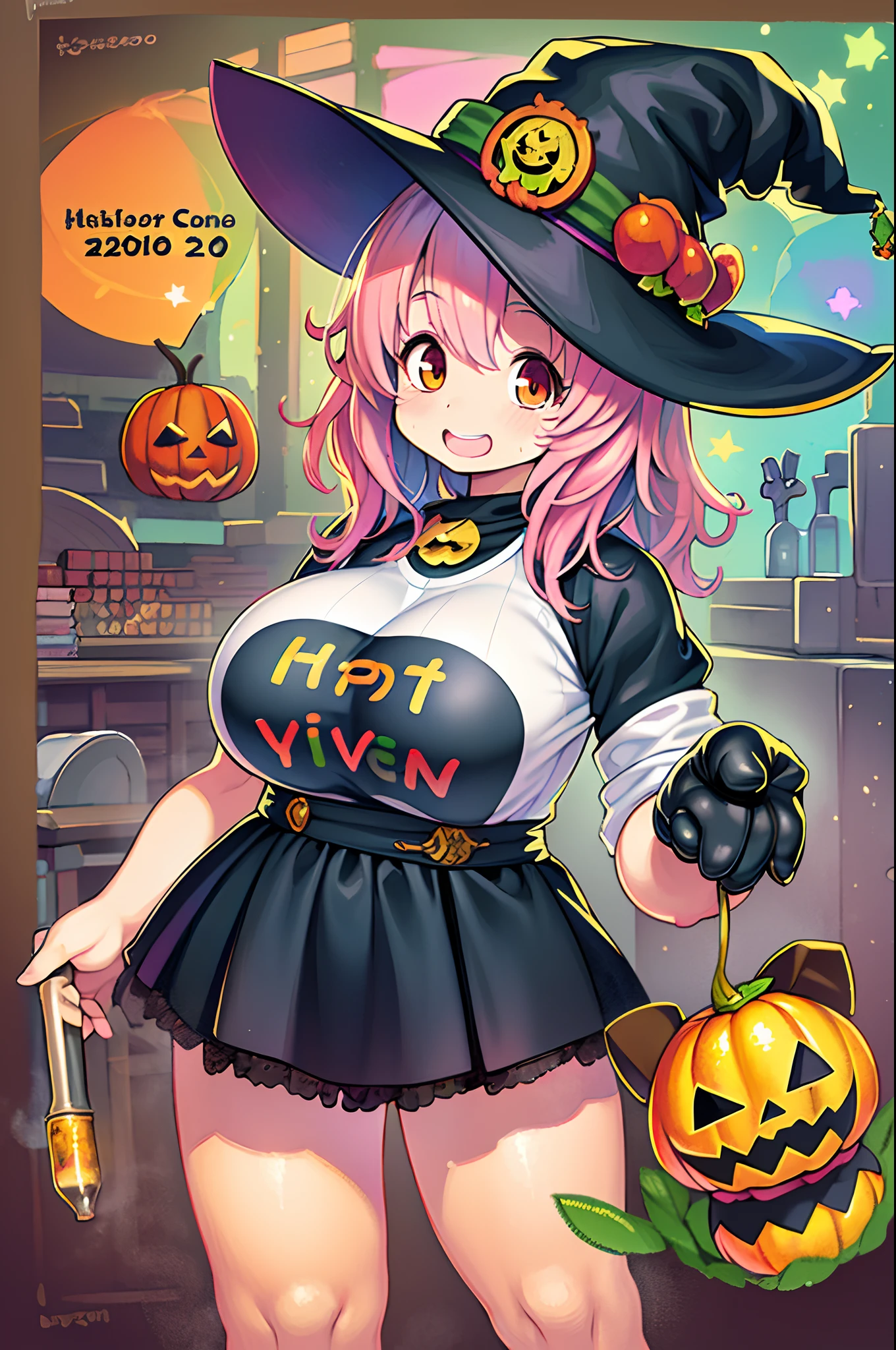 Charming Halloween witch, Random facial expressions, Random coloring, Cartoon style, 2D, planar vector, Character Design, T-shirt design, Colorful splashes, Vector art, Fantasy Art, Watercolor effect,Digital Painting, white bg, 8K