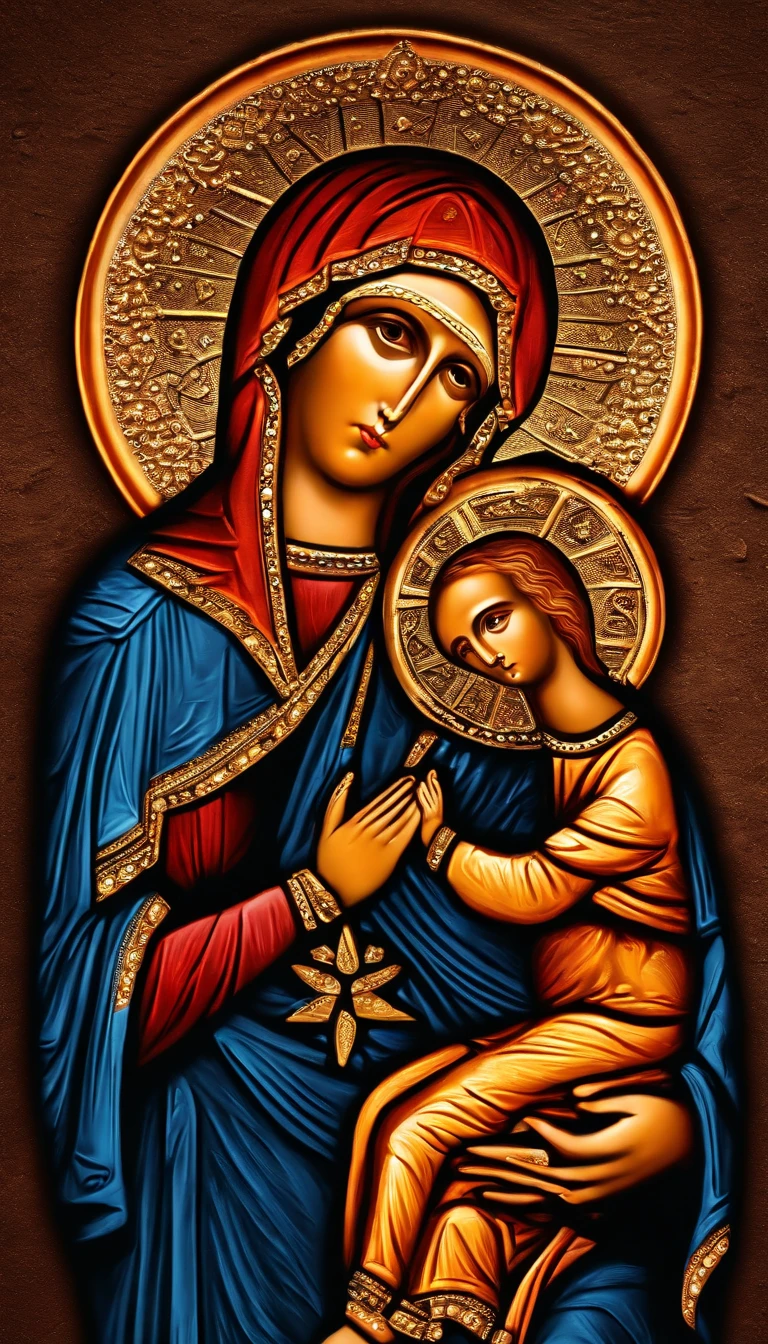 JESUS CHRIST WITH HIS MOTHER OUR LADY OF APARECIDA, FOTO escura: epic realistic, Soft cinematic portrait, adobe lightroom, photographic lab, altamente detalhado, desbotado, (cores neutras: 1,2), (hdr: 1,4) , (cores suaves:1.2), hiperdetalhado, (artstation:1.4), cinemactic, luzes quentes, dramatic light, (detalhes intrincados:1.1), fundo complexo, (rutkowski:0.66), (azul e laranja:0.4), 8K