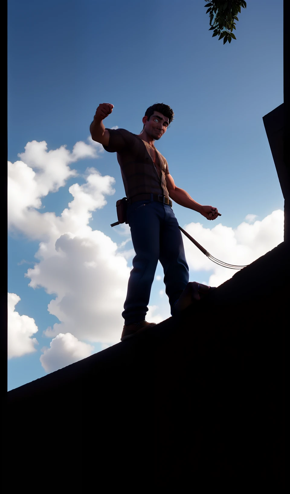 Obra-prima, de melhor qualidade, homem com corda fazendo rapel