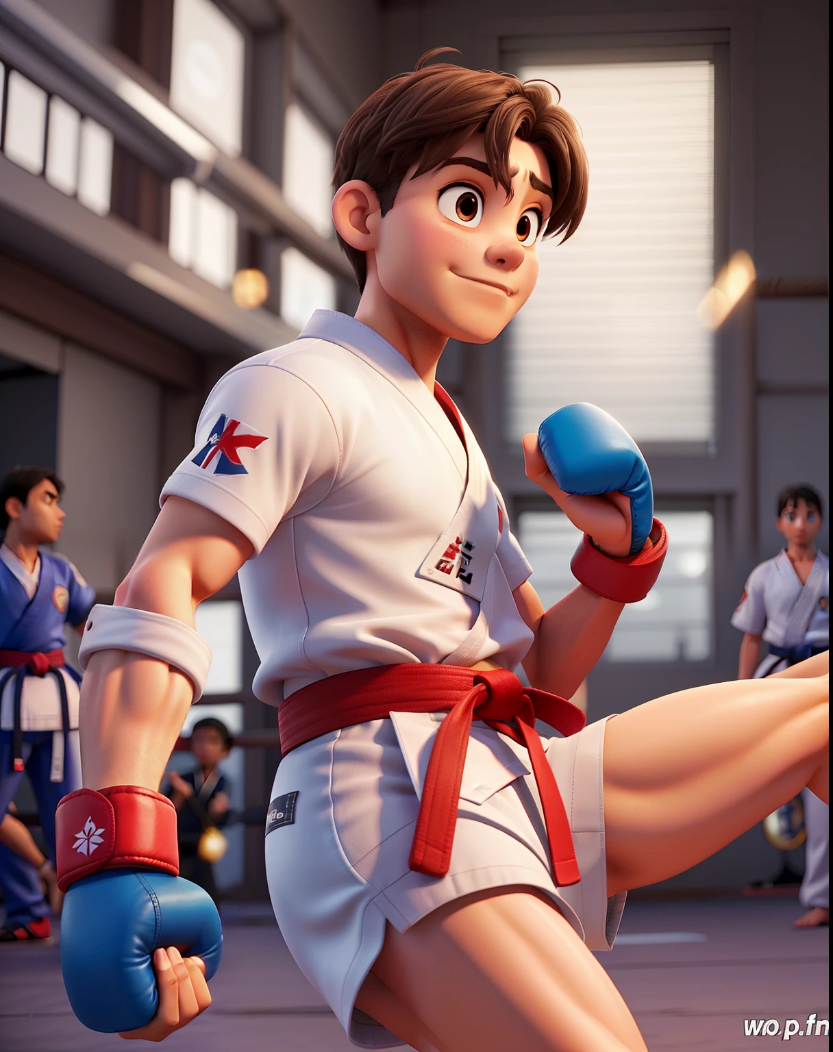A karate fighter with a bad face