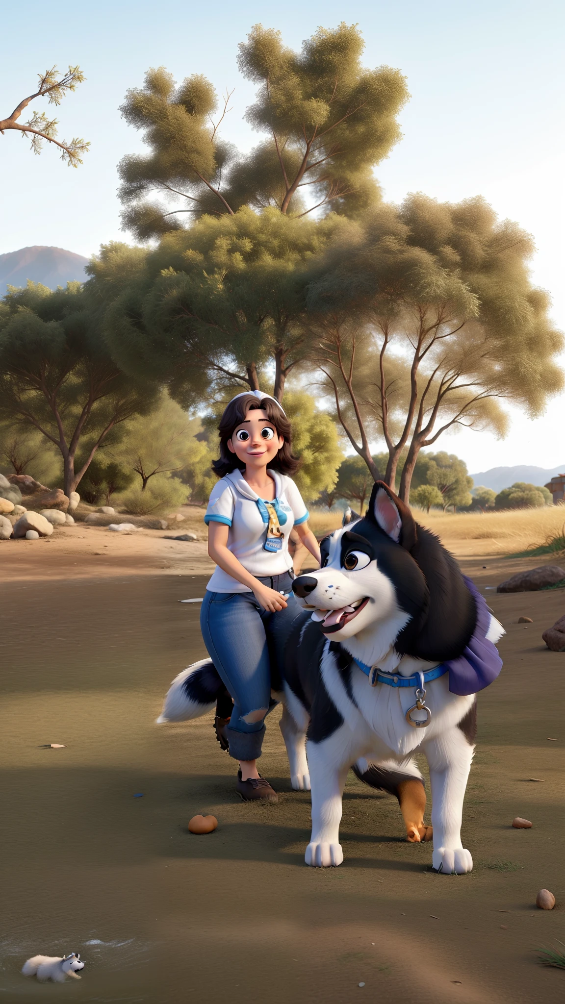 Uma e um cachorro husky siberiano, melhor qualidade, estilo Pixar