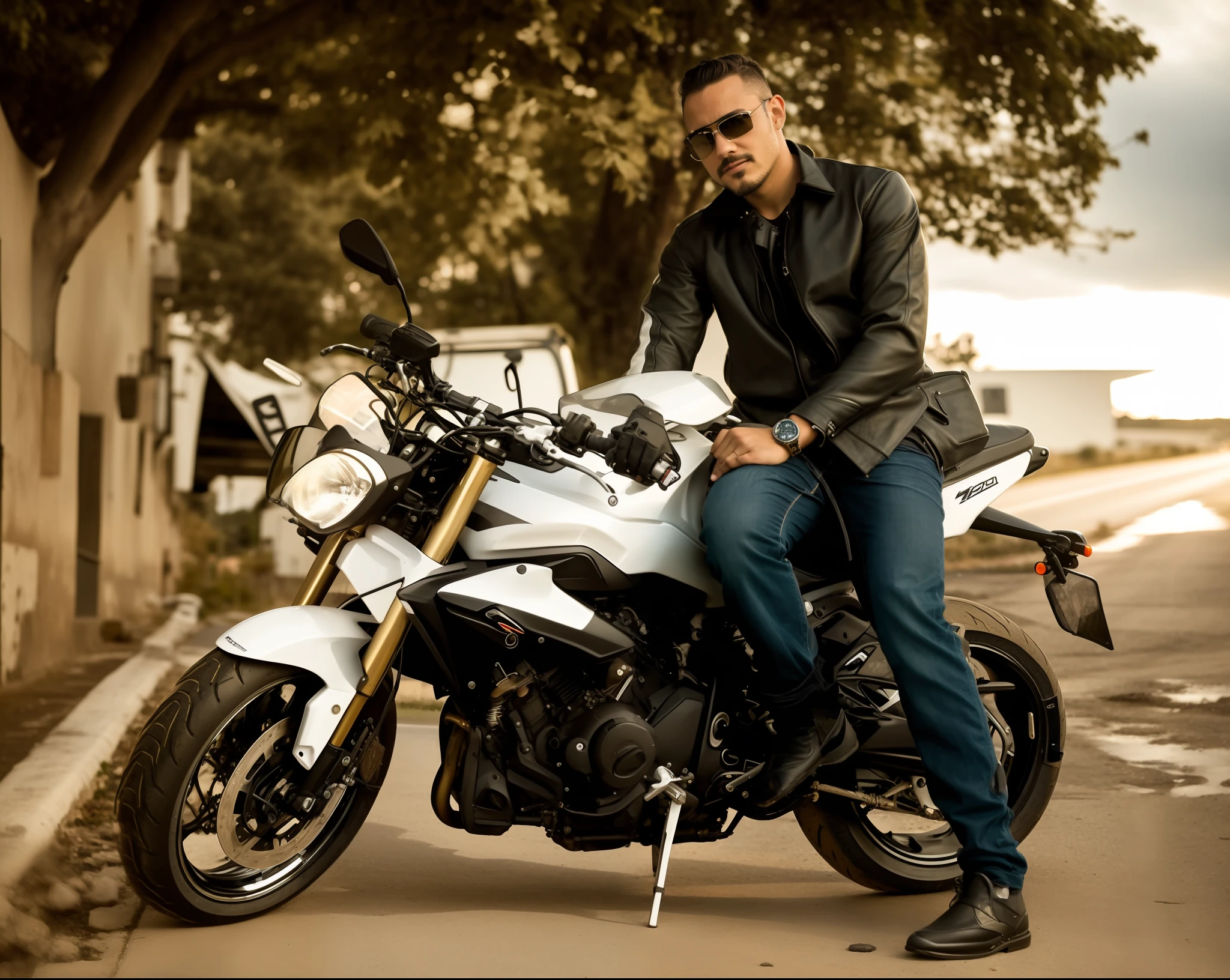 there is a man sitting on a motorcycle on the road, imagem de um motociclista masculino, sentado em uma motocicleta, motociclista, pilotando uma motocicleta, motociclista, artist's interpretation, motocicleta, cena poderosa, Man, foto de retrato, Motivacional, photo shoot, parece inteligente, album, Directed by: Edward Corbett, sentado em moto cyberpunk, motocicleta, pose estilosa, Retrato no meio da foto
