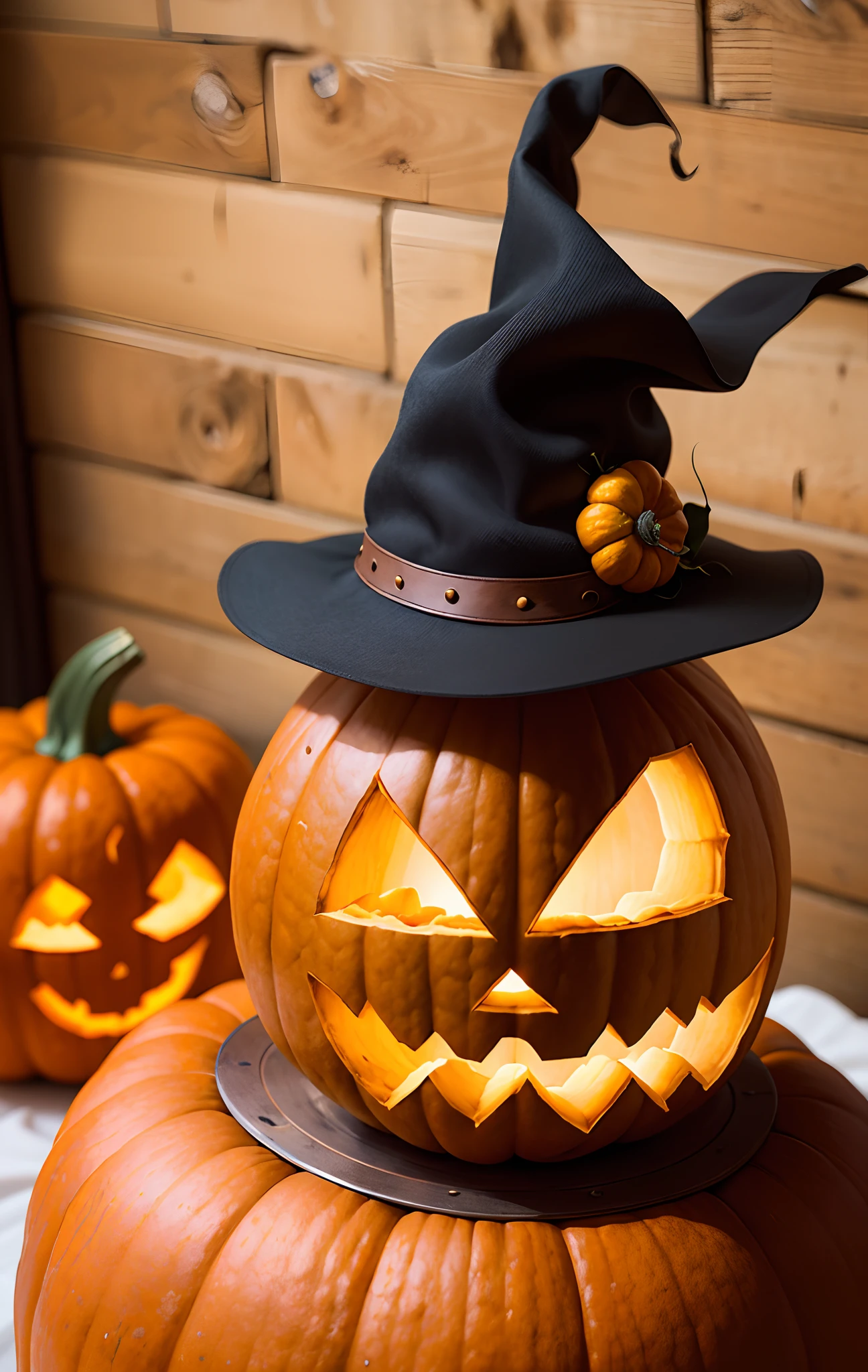 A wizard's hat on a pumpkin, contraste entre chapeau et citrouille