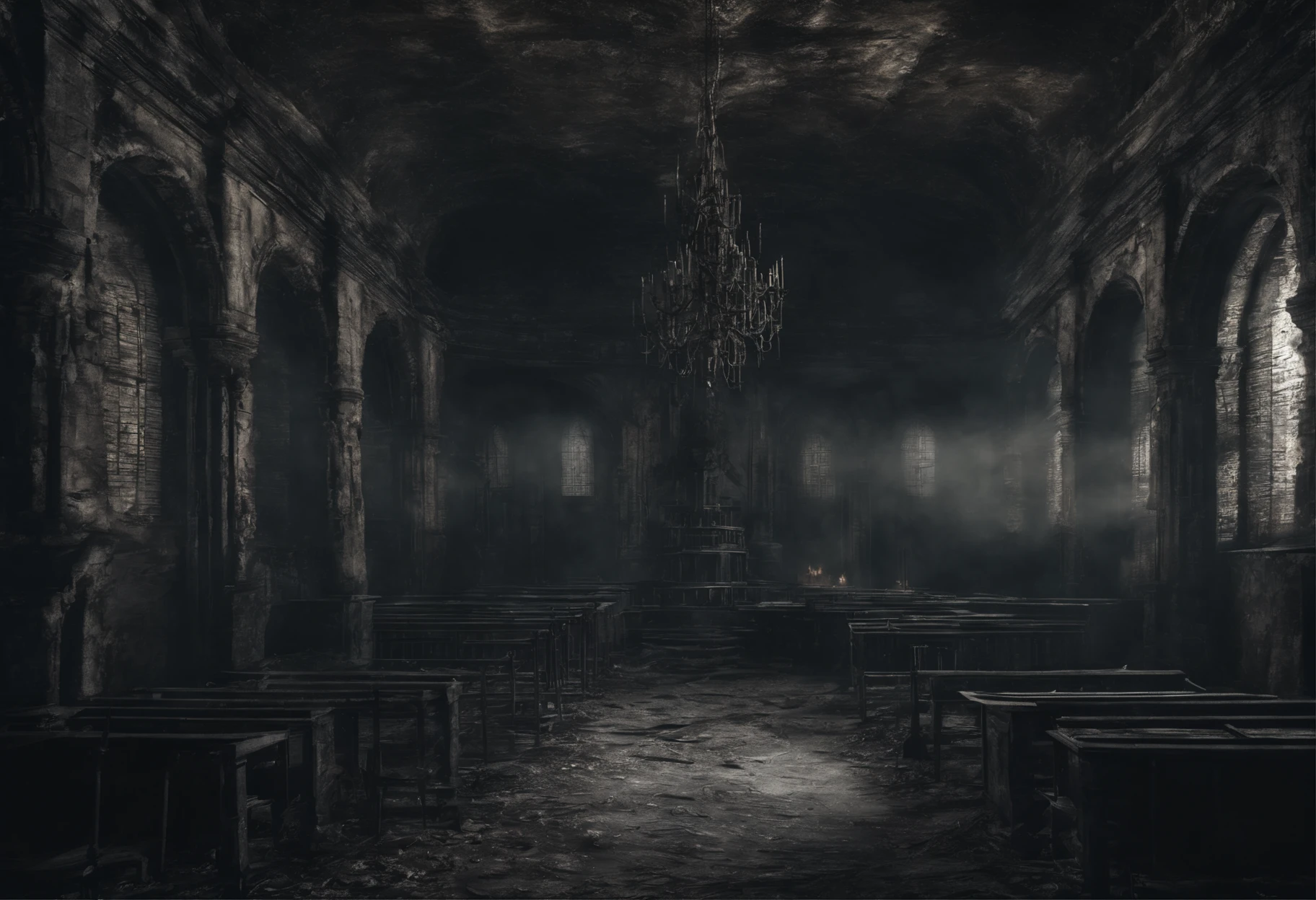 ghost school, school from the astral underworld, college, university, 8k resolution, ethereal, humongous stone underground chamber, iron prison cells, elves, hell hounds, spirits