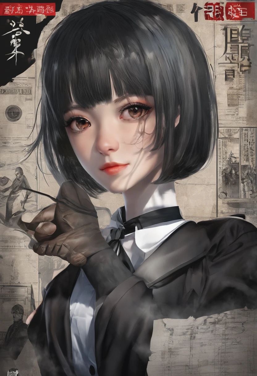 "The best quality, 4K, high-resolution, masterpiece:1.2), ultra-detailed, realistic, high definition, studio lighting, vivid colors, 80's Japan Female Student, black choker, horror movie, eerie atmosphere, dim lighting, chilling shadows, dark corridor, torn school uniform, short-haired appearance, holding a flashlight."
