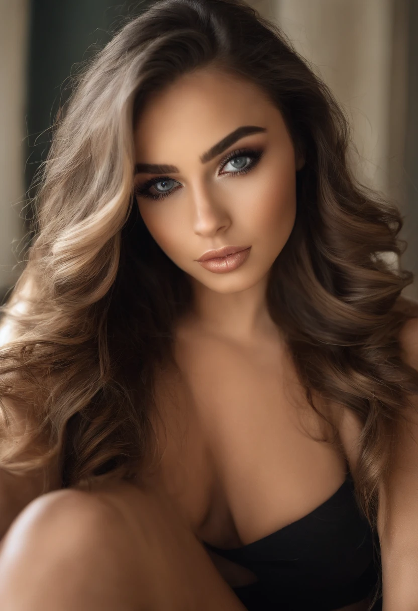 Arafed mujer completamente , Chica sexy con ojos azules, ultra realista, meticulosamente detallado, Retrato Sophie Mudd, cabello rubio y ojos grandes, selfie de una mujer joven, Camera eyes, Violeta Myers, Sin maquillaje, Maquillaje natural, staring directly into camera, Cara con Artgram, Maquillaje sutil, Gran foto de todo el cuerpo arrodillado en la cama, in the room, Busto bastante grande, (desnuda:1.5)