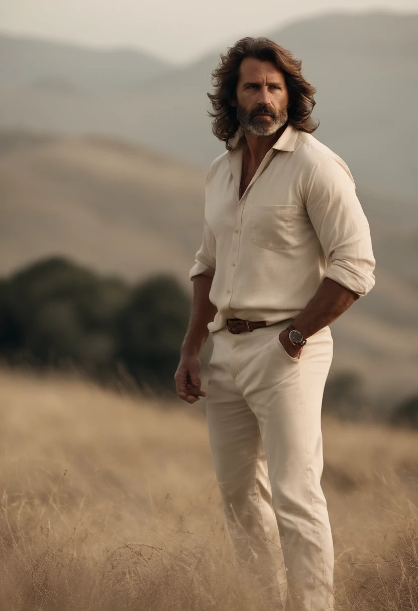 cinematic portrayal , Um homem de Handom, Alto e em forma, (40 anos:1.1), (Barbeado:1.2), (cabelos castanhos muito curtos e finos um pouco cacheados:1.5),(cabelos finos muito curtos:1.6). (Terno ajustado em veludo preto e camisa branca :1.3) . fundo minimalista, Own composition, Detalhes fortes, cores silenciadas, Hasselblad, Estilo cru