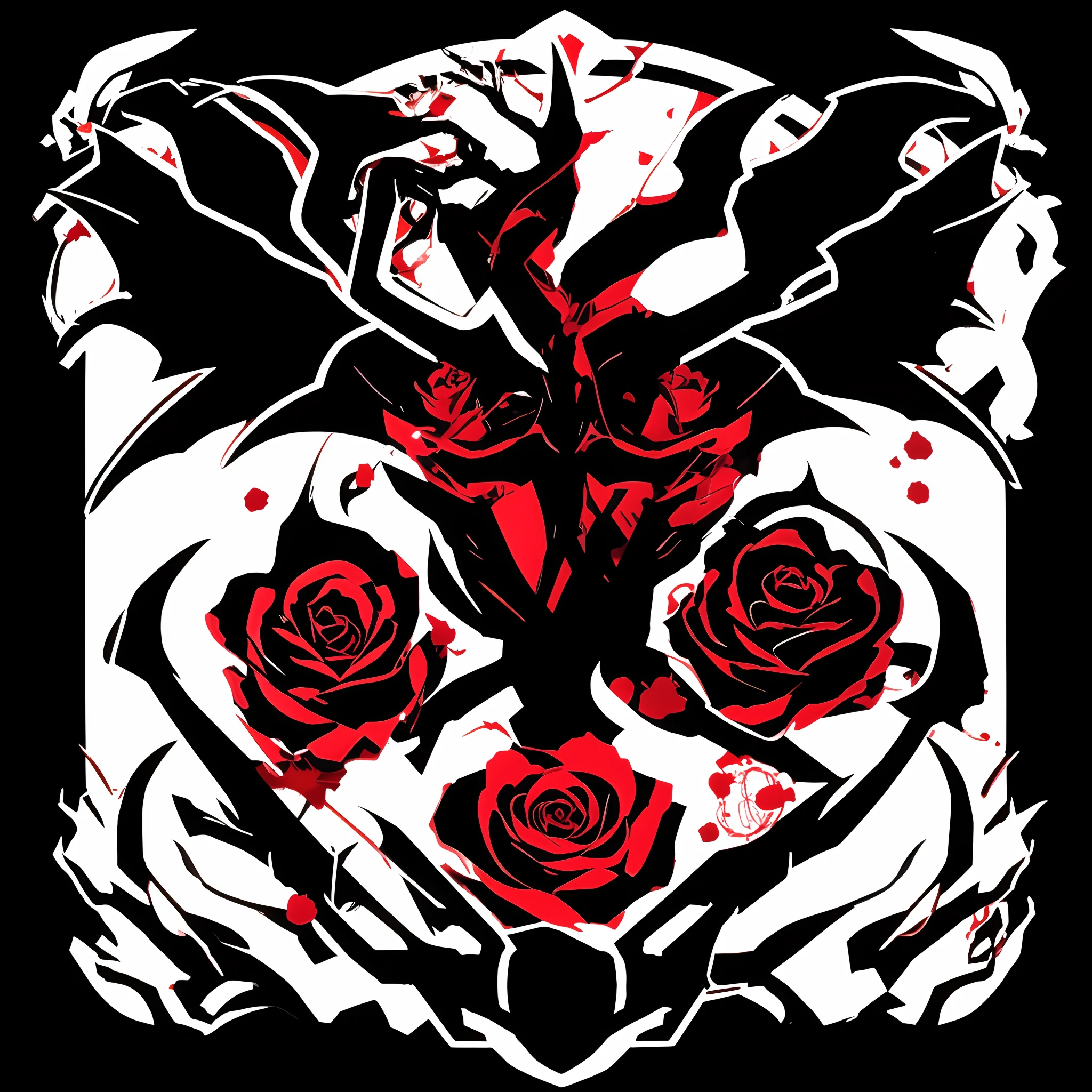 A logo、Devilish logo、Black background、Signs of the vampire、demonic wings、Round icon、Red Rose