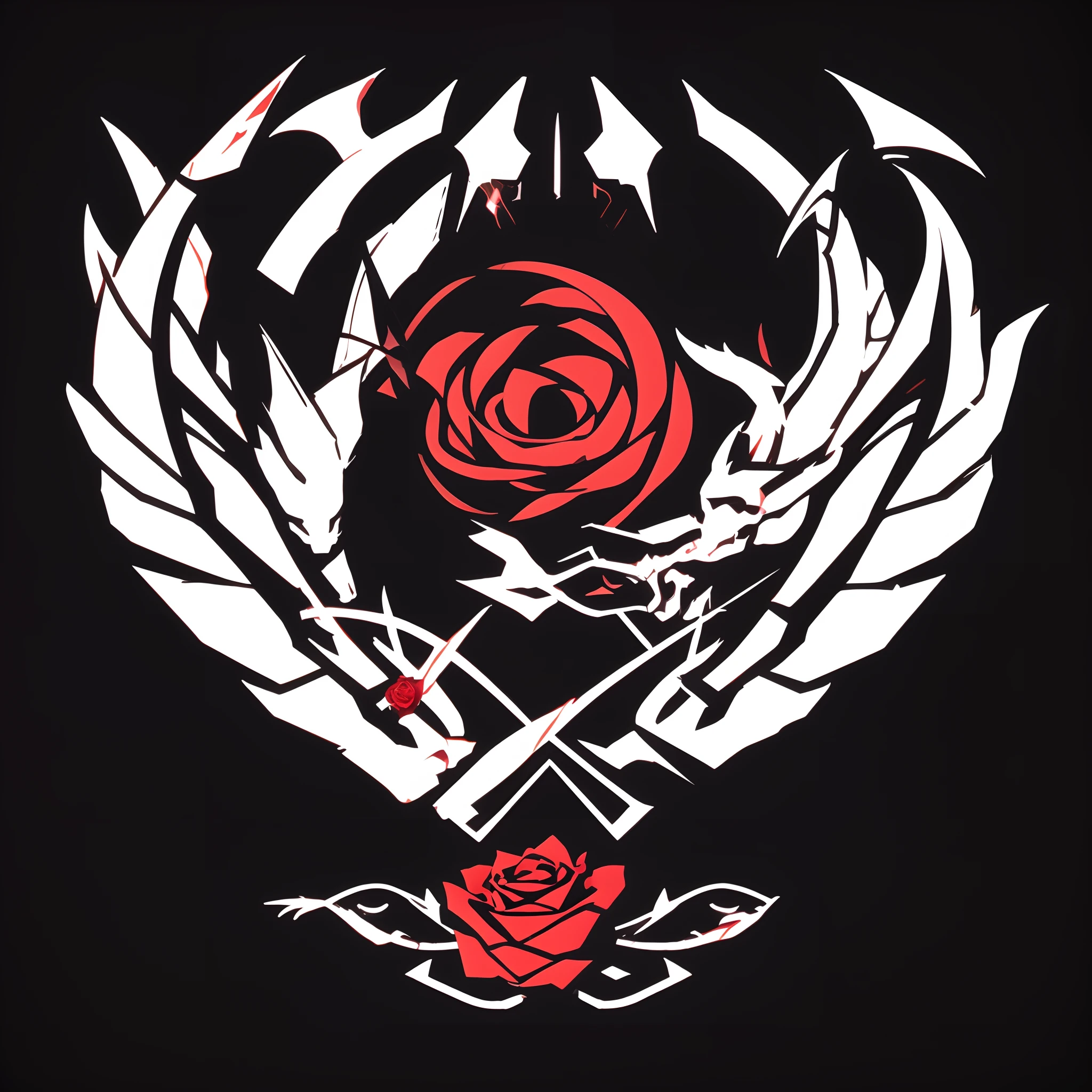 A logo、Devilish logo、Black background、Signs of the vampire、demonic wings、Round icon、Red Rose