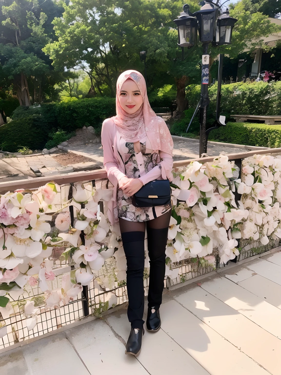 masterpiece), best quality, expressive eyes, small face, cute face, perfect face, in the house, (18 year old), (full body shot), (black eyes), (small eyes), (monolid eyes), (hijab:1.1), (pink hijab), (((Big Breasts: 1.3))),), (bra detail) (formal dress), (shirt), (satin dress), perfact finger, perfact hand,