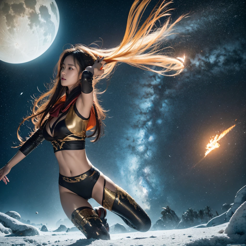 cinematic cgsociety,Flying Nine-Tailed Light Blue Sky Division Flame Long-haired Fox Star,een Erotica,Torch night black golden orange brocade silk snake print silk pants,Rouge diamond tulle sheer lizard-patterned leggings,Fat woman space fly in the snow,Front view,Pure transparency,Wear boxing gloves,Wear thick-framed reflective sunglasses with gold wire,Panorama ultra-wide angle,extremely happy,The texture of the real person is delicate,Strong visual impact,hyper-detailing,Dream girl,Refined face,prettyeyes,Hair strands float in the air, cherry Models,Zhou Xiaotong,crystal-clear,Good sense of perspective,Light and shadow effects,16K smooth,Surface reflected light,,Tropical canyon battle scene、Chinese big breasts、Quaint、three kingdom、ember、100 people、Telephoto vista(CG)、Intense CG battles、high detal、masuter piece、NSFW,Multi-layered long-sleeved gauze garment,Quick-dry vest,Linen sweater,Crocodile skin cape,golden shoulder pads, Silver hammer pattern cape, Burgundy body hair,Water vapor female spy,Shower buttocks green fruit milk jelly flat chest,Pine silk fish net knee brace space dance,Hexagonal prism,Put on a pineapple knife sprinkled with gold,extremely happy,Boundy winter rain(Tropical canyon battle scene)((Scenes))(Extremely detailed Cg Unity 8K wallpaper,Masterpiece, Best quality, Ultra-detailed)He played Huang Yaoshi in the movie,