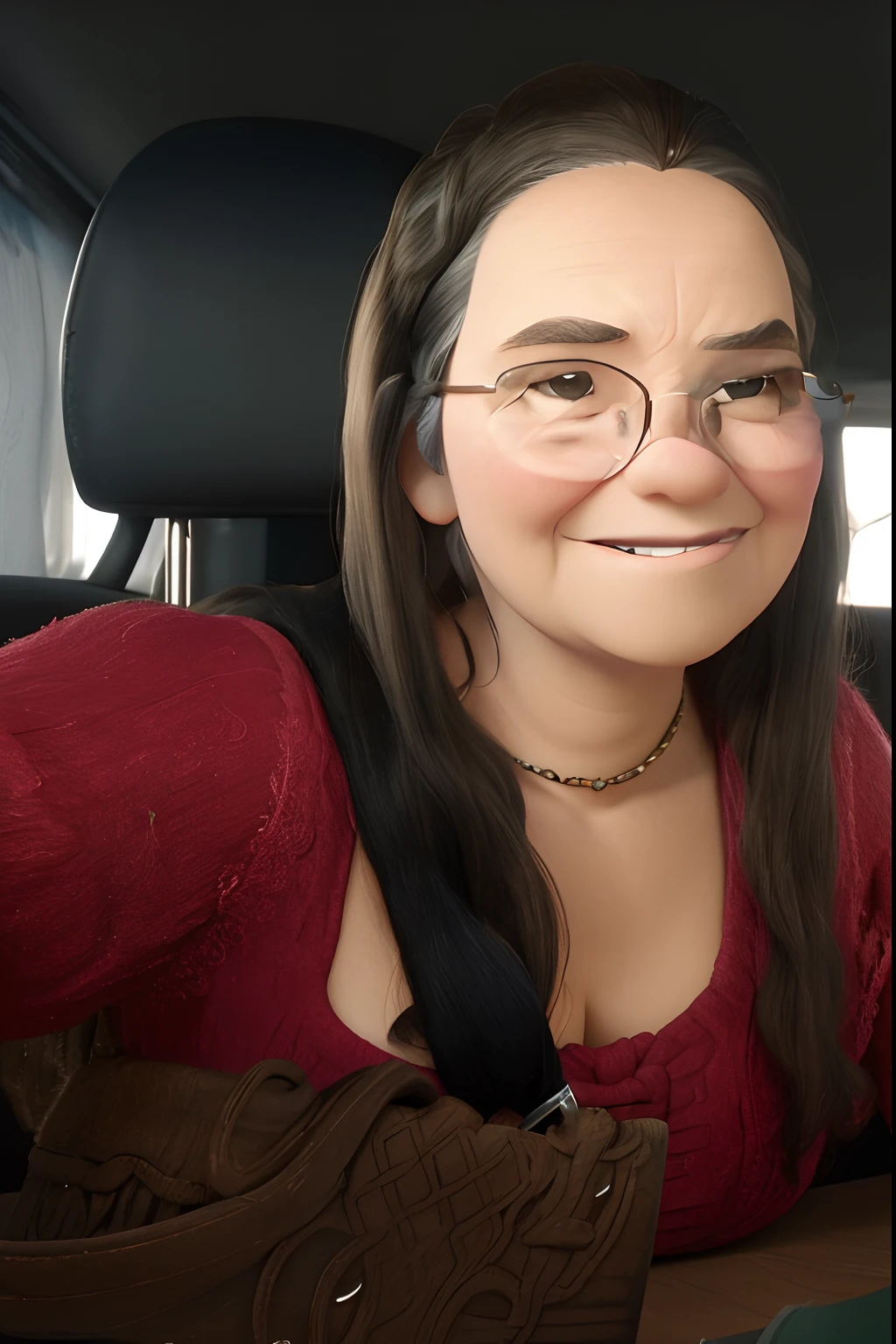 idosa, branca, European Ethnic Traits, portugal, cabelo coque, penteado de idosa, corpo inteiro, The old lady is fat, He wears glasses and is telling stories to his grandchildren, disney pixar desenho animado em 3d