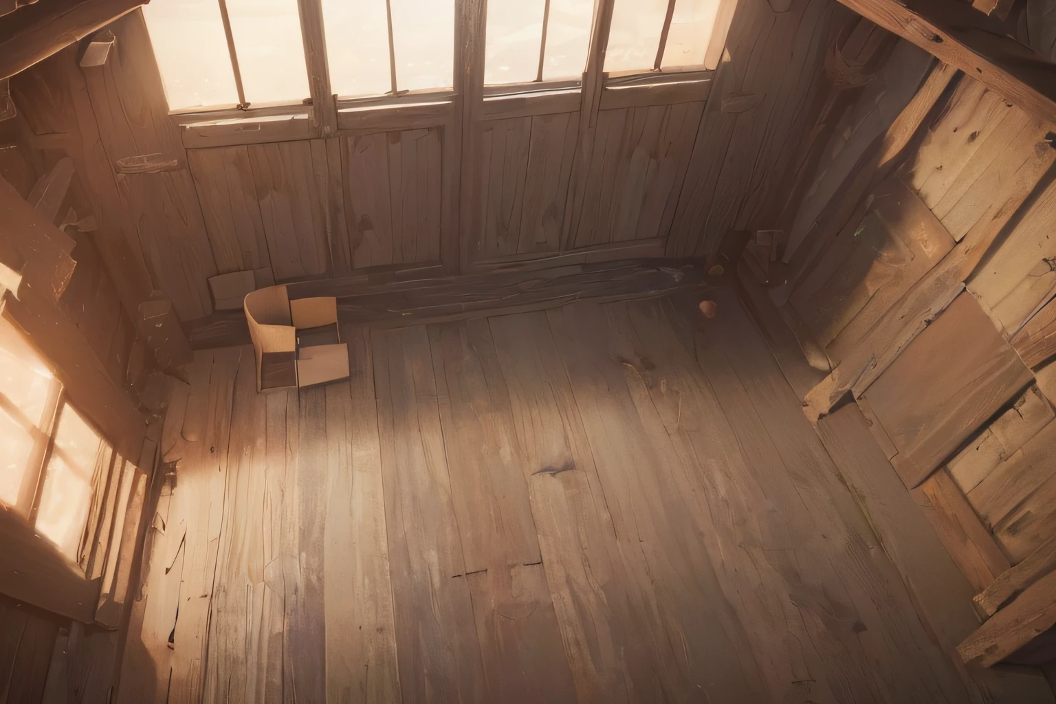 ((masterpiece, ultra realistic,32k,extremely detailed CG unity 8k wallpaper, best quality, Ultra HD)), (((inside a farm barn))), wooden pillars, ((large farm barn)), ((high angle)), (((full shot))), Empty farm barn, window, ((night)), (((from above)))