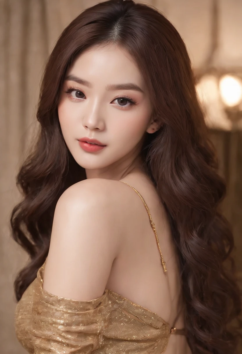 best photograpy（Real Photographics：1.1）8K HD CG production，High-quality graphics，3D HD CG photos，Ultra-high pixel，Super refined：1.1，technical detail：1.1，Natural dimming，Light effect，Ultra-high resolution large files，Asia's top goddess，Busty woman，A woman full of charm，The face of Korea's top goddess，Top Korean supermodel body，Top Korean model，Long black and purple hair，Clear strands of hair，Careful hair texture（Premium hair details：1.1）Beautiful and delicate eyebrows and eyelashes，largeeyes，Light brown eyes，Sexy red lips，Perfect lip shape，clear skin texture，wetted skin（Advanced facial details：1.1）The face of the flawless goddess，Top Korean supermodel，Supermodel figure，Golden ratio body type，Big breasts Thin waist（Tight little brute waist）Bigboobs（perfect boobs）Cocked buttocks（Perfect hip shape）beautifullegs（Perfect leg shape）（Premium body details：1.1）Shiny，Sexy low-cut V-neck sequin silk outfit，Suspender stockings，Gold foil skirt，Spice girls，high-heels，stocklings，Wear jewelry，耳Nipple Ring，choker necklace，indoor, ((Golden Noble Room, Brilliant light, Gold interior, Gold and silver treasures)), Expensive paintings, (Dazzling light), Gold foil series，fully body photo，Costume art photos，Top Korean model works，High quality work（Advanced skin details：1.1）（Advanced skin types：1.1）（wetted skin：1.1）
