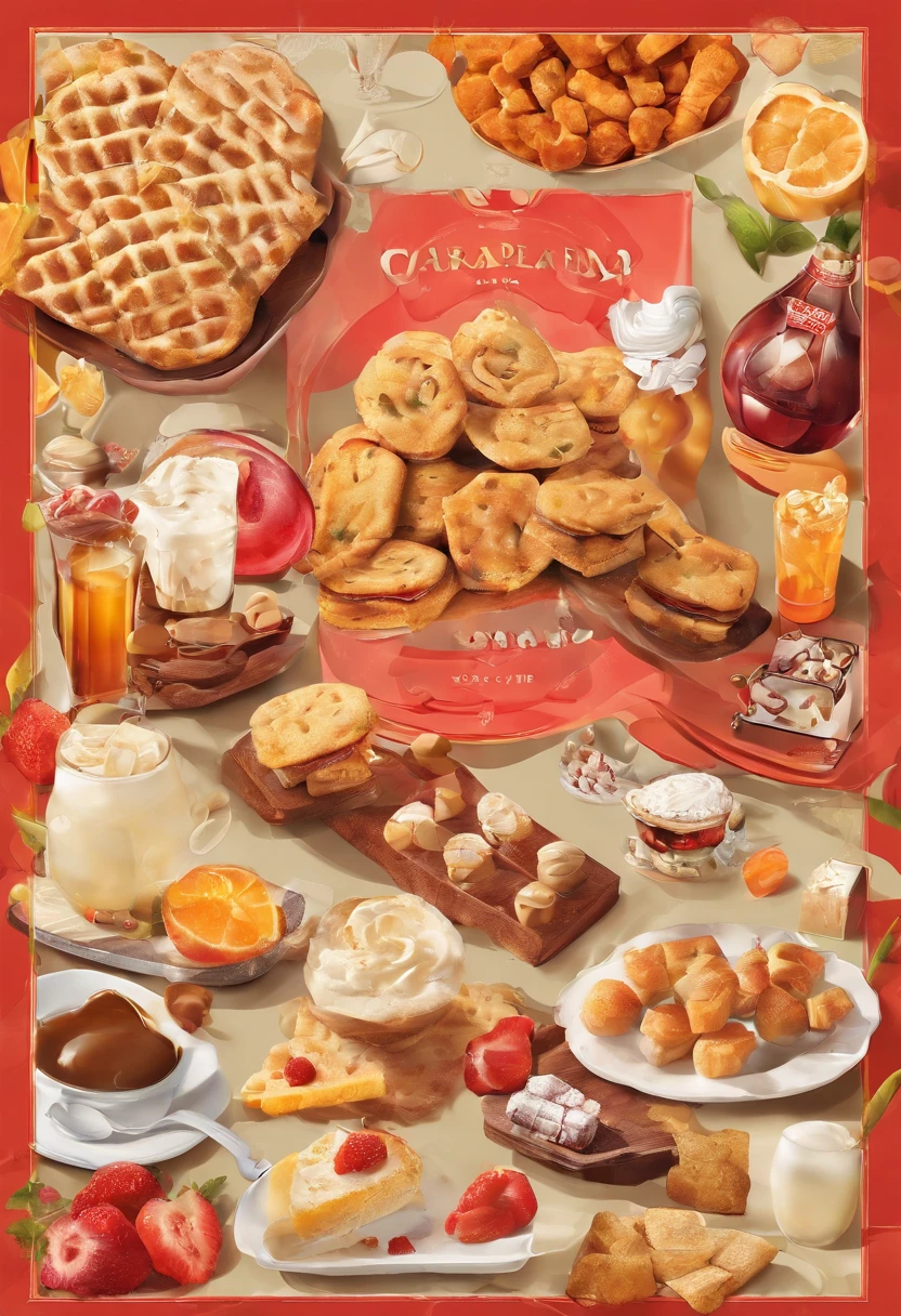 cardapio com 6 produtos doces e 6 salgados e bebidas para um brunch, in very high resolution 4k