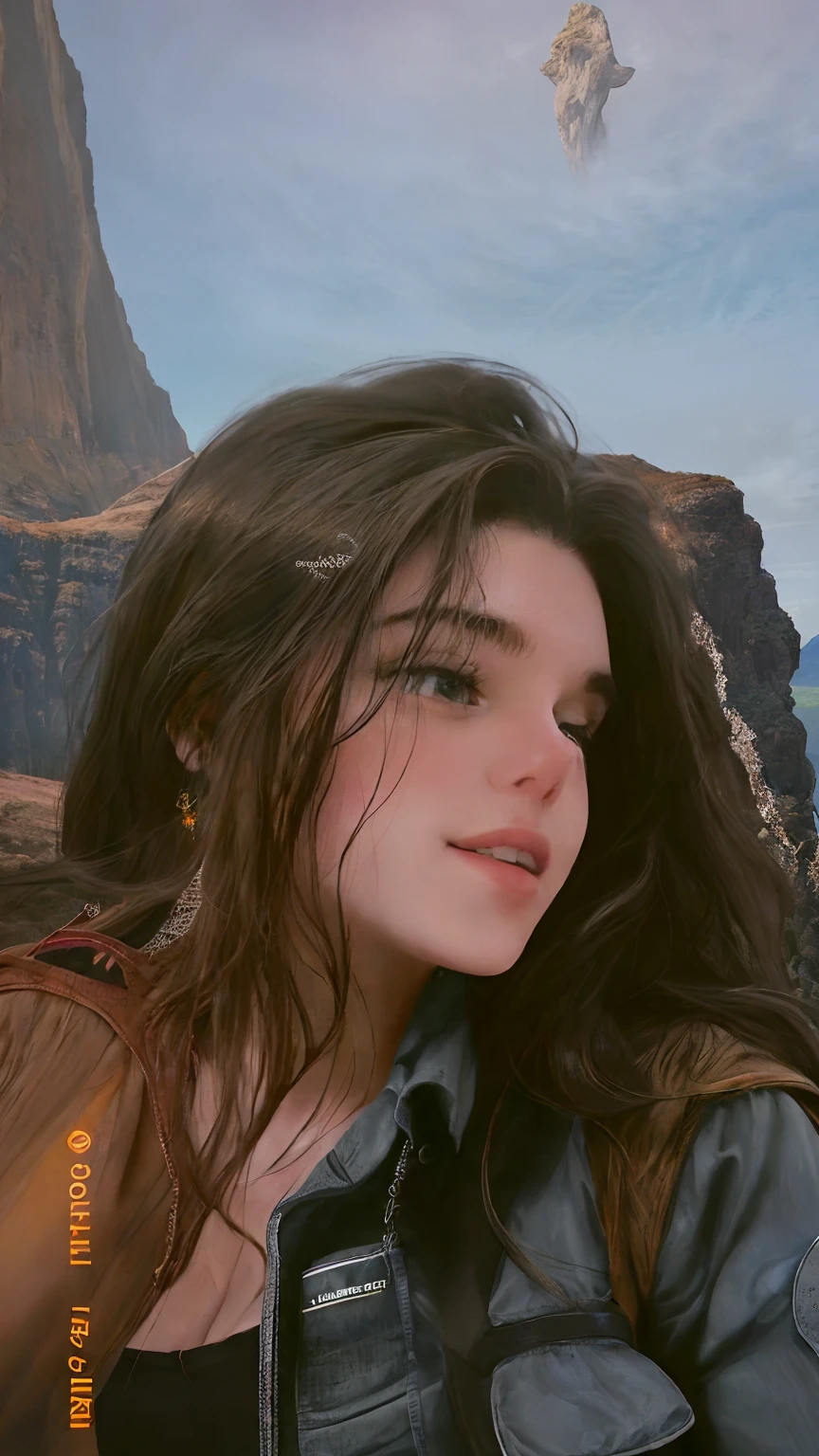 Recria a imagem da mulher com uma paisagem de uma terra de fundo