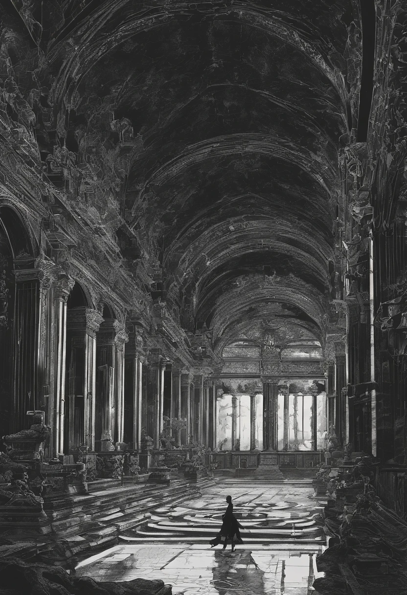 liminal space, Kentaro Miura style, detailed environment, dark atmosphere, intricate architecture, gothic elements, mysterious lighting, dramatic shadows, haunting mood, supernatural beings, detailed characters, intense emotions, dynamic composition, epic scale, intricate line work, high contrast, rich texture, atmospheric perspective, surreal elements, intense action, dramatic storytelling, monochromatic tones, gritty details, realistic rendering, masterful craftsmanship, emotional depth, menacing creatures, epic battle, atmospheric effects, haunting beauty, macabre imagery, dark fantasy, intense storytelling, immersive world, ethereal atmosphere, cinematic quality, breathtaking visuals, emotional impact, larger than life characters, intricate backgrounds.