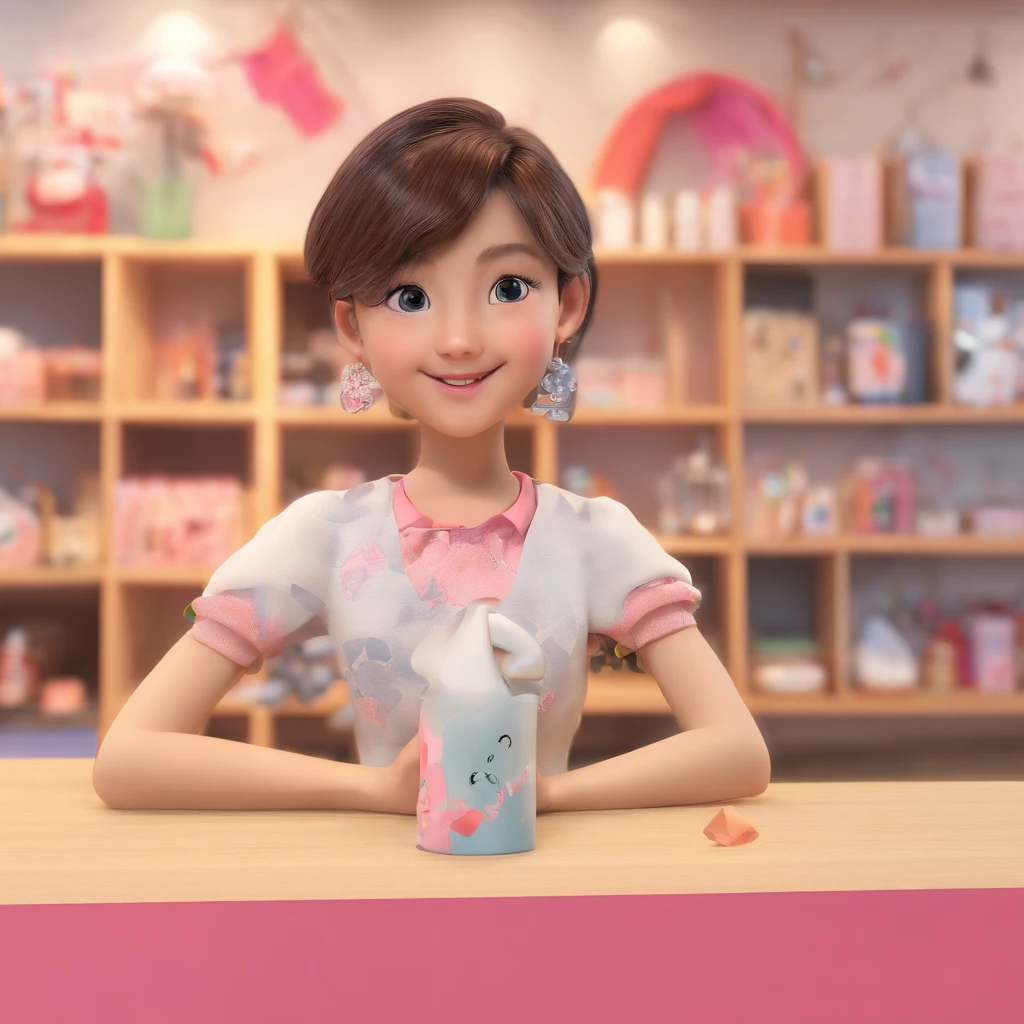 super bonito IP menina por pop mart, olhos brilhantes, querubim,Vestidinho branco, argila, Modelos, um brinquedo de caixa cega, Brilhante e delicado,fundo limpo, Bom brilho, 3D rendering of,best quality