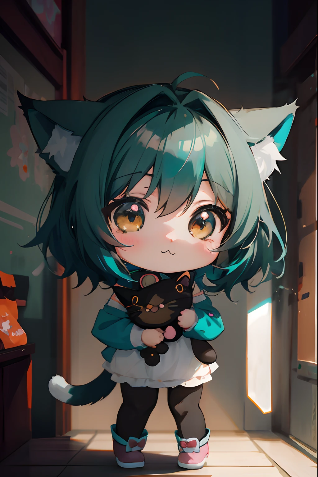 anime cat girl with teal hair and brown eyes holding a cat, cute anime catgirl, anime girl with cat ears, anime moe artstyle, mikudayo, anime catgirl, anime style 4 k, anime cat, beautiful anime catgirl, pixiv contest winner, very beautiful anime cat girl, loli, digital art on pixiv, pixiv