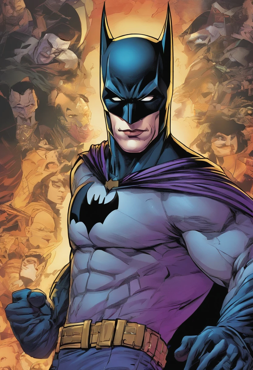 high details, best quality, 16k, [ultra detailed], masterpiece, best quality, (extremely detailed), head shot of Batman but the face behind the mask belong to the Joker, masculine face, white face make up, purple lipstick, (black bat mask: 1.3), (black bat armor: 1.2) Ultra detailed, best quality,