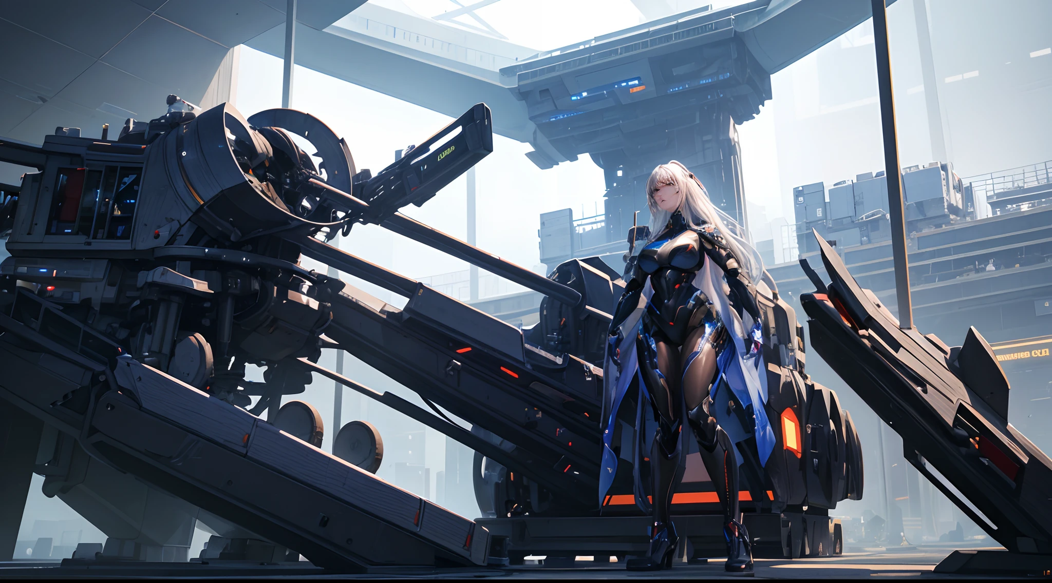 A mesmerizing display of a large-scale, multi-modal model and a humanoid robot integrated into an immersive virtual reality environment. The model and robot immerse the viewer in a digital world filled with stunning visuals, interactive elements, and futuristic interfaces. 8K, high definition resolution
