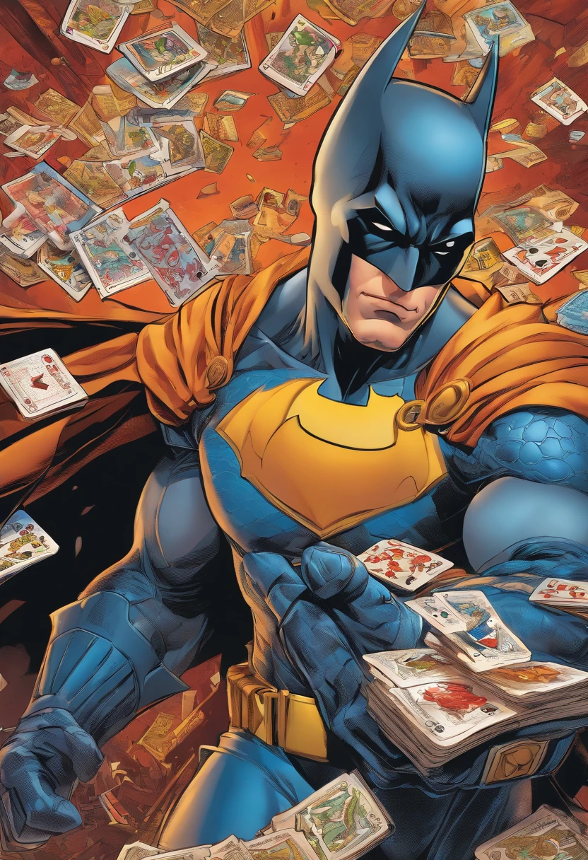 igh details, best quality, 16k, [ultra detailed], masterpiece, best quality, (extremely detailed), full body, ultra wide shot, photorealistic, fantasy art, comic art, realistic art, an ultra wide picture of male Batman, DC comic hero, playing game of cards, Batcave background, Ultra-Wide Angle, high detail, award winning, best quality, HD, 16K, 3D rendering, high details, best quality, highres, ultra wide angle,