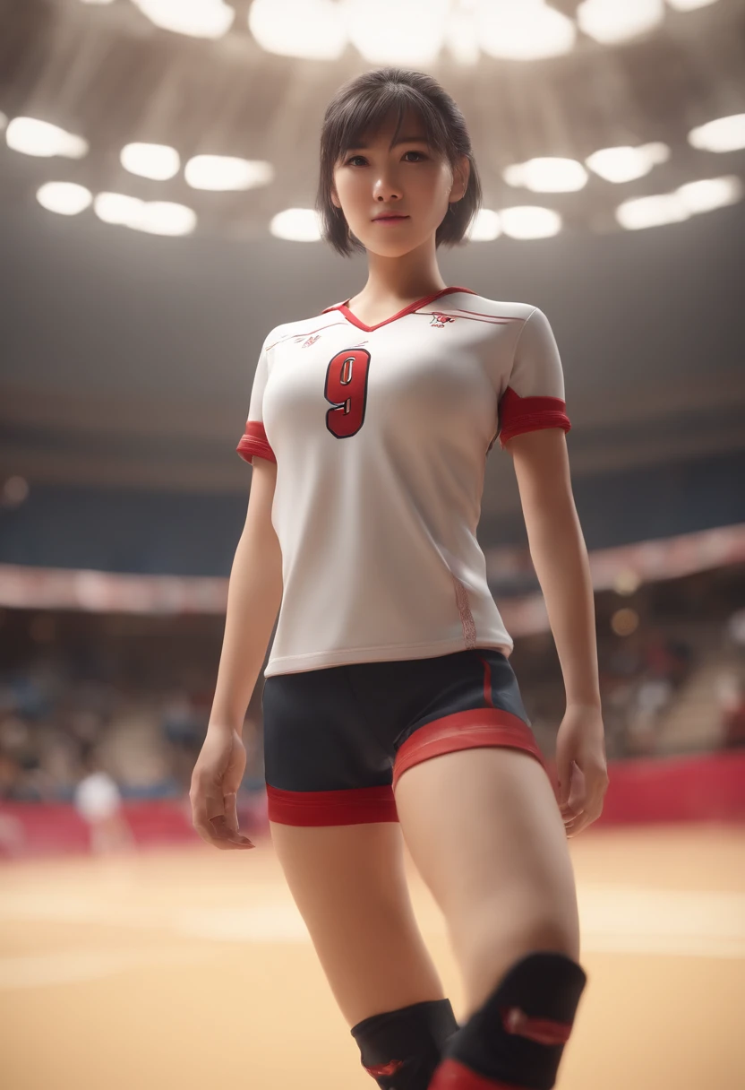 ((tmasterpiece, best qualtiy)),A highly detailed,8K,Realistic focus,intricate-detail,Big Japanese Girl,female volleyball player,Volleyball uniform,Red bloomers,(((Wearing the number 9 shirt))),Kneepads,Over knee socks,(((Indoor arena background))),A tall man,long legged,poneyTail,Sticking Out Your Crotch,Cameltoe,cocked ass,(((Little Breast))),white tit,Lifting clothes,Revealing breasts,Look at the chest,toView ,pubick hair,thick pubic hair,View pubic hair,Robust body,Sexy and durable,Detailed abs,Detailed muscle lines,teats,dynamicposes,Greasy body,sweating body,Normal body shape,Normal face,normal hands,frontage,fully body photo,tall image,Look from the bottom up,look from down,Low angle full shot、Ground Level Shots、From below、