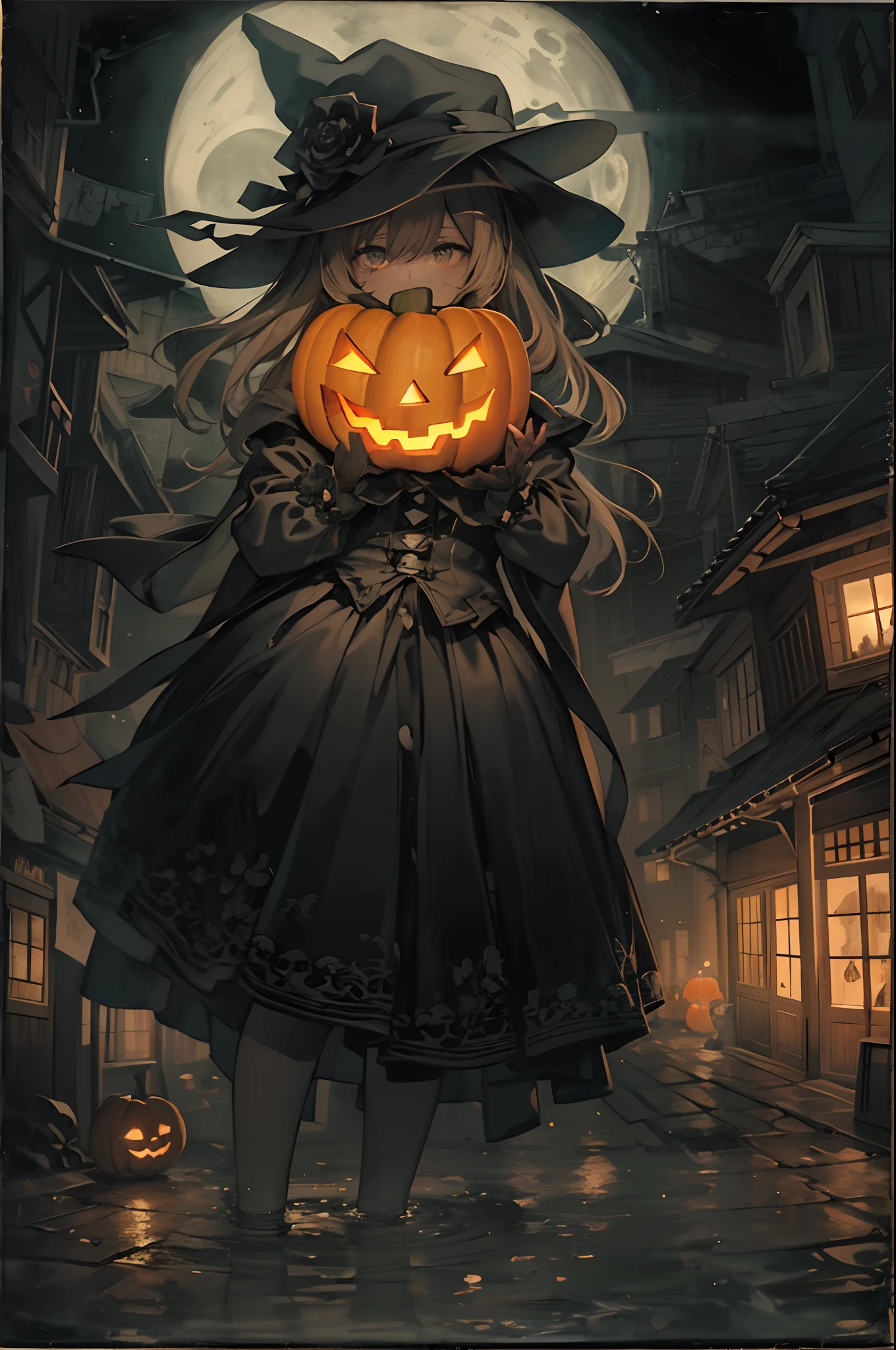 Create exquisite illustrations reminiscent of Makoto Shinkai's style, It has ultra-fine details and top-notch quality. Create a whimsical creepy Halloween illustration depicting five laughing ghosts in a haunted house. These 5 occurrences are as follows:、Skeleton included, The ghost of the pumpkin head, Traditional ghosts, the witch, and black cat. Every ghost has a mischievous smile on their faces, Add an element of creepy charm to your scene. The mansion is decorated with Halloween decorations, Gives an eerie yet fantastic atmosphere.