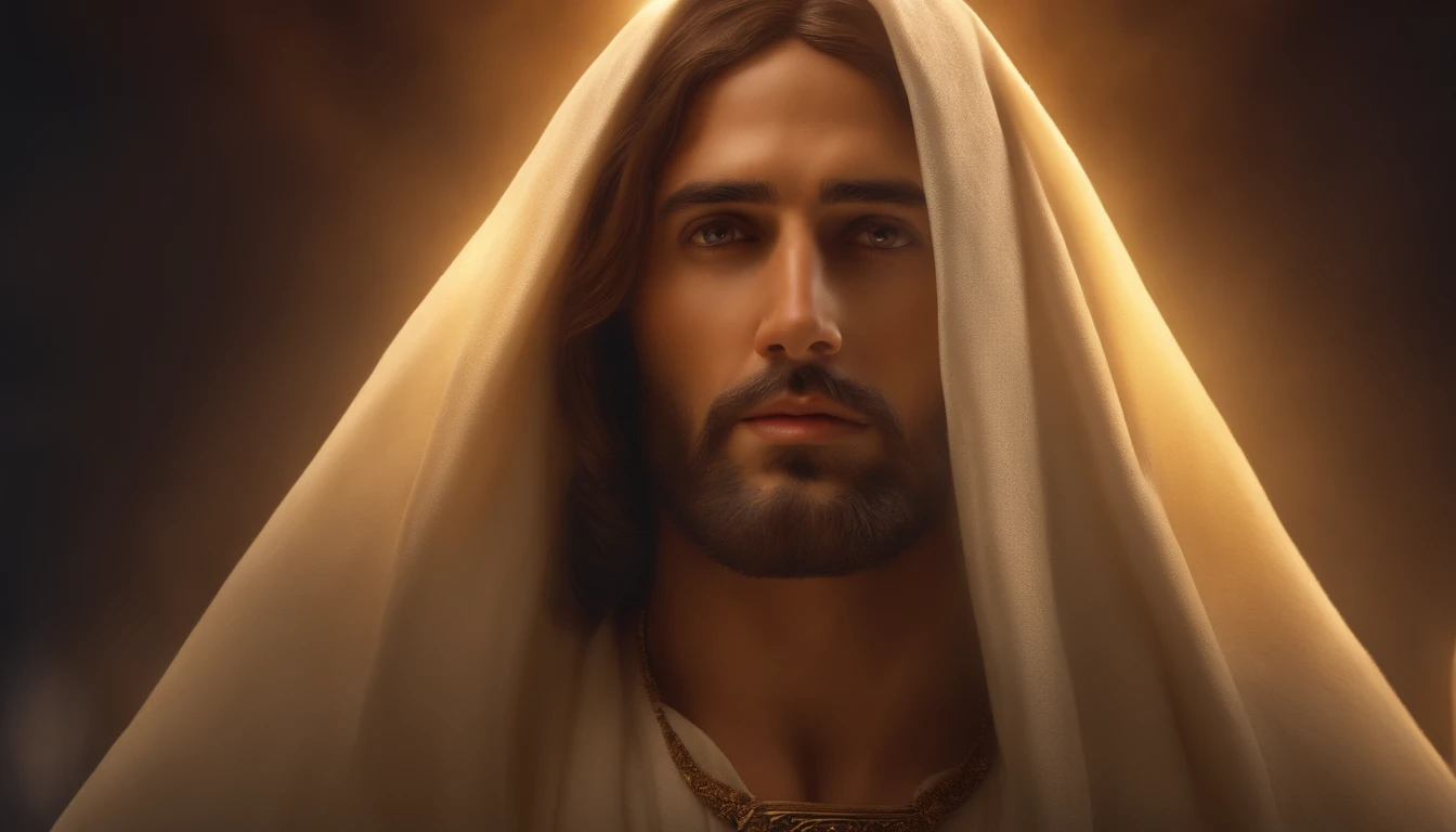 (melhor qualidade,4k,8k,Alto,master part:1.2),ultra-detalhado,(Realistic,fotorrealista,photo-realistic:1.37),Front & Close Photo, Face and body with expressive lighting, Jesus Cristo olhando para frente,Estilo de arte pinceladas tradicionais, Vivid and dynamic, Temple Scenery, Charismatic expression, Postura Humilde, historic portrait, Noble traits, estilo de pintura de tinta e lavagem, finely detailed facial features, dynamic compositing, olhar confiante,, ambiente com Luz do sol branca iluminando a cena, Jesus Christ Will Be Alone, no crown on the head.