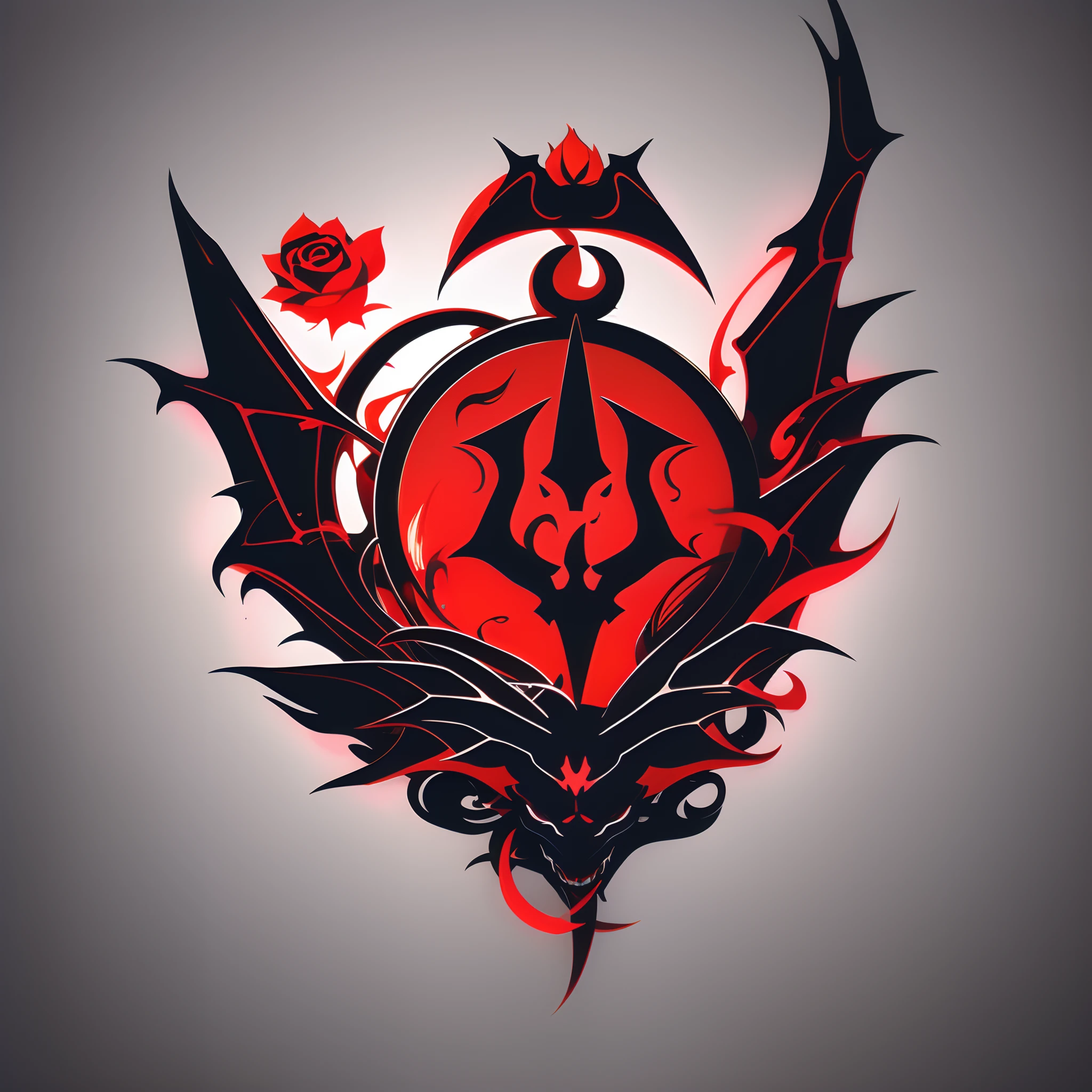 A logo、Devilish logo、Black background、Signs of the vampire、demonic wings、Round icon、Red Rose