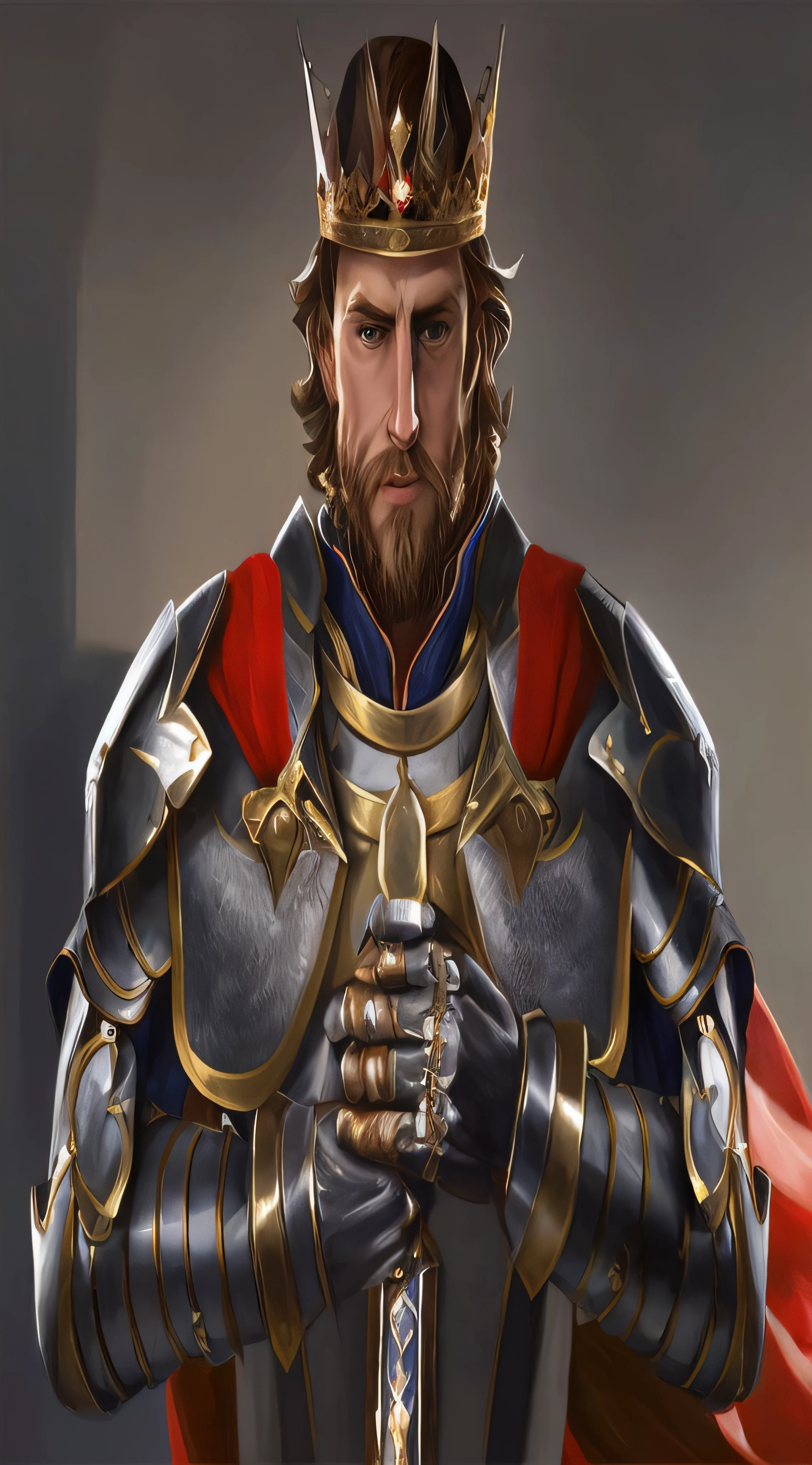 arafed image of a man in armor with a sword, great king of stovokor, medieval old king, king richard the lionheart, portrait of a king, with an armor and a crown, man with a crown, picture of a male cleric, crusader kings 3, tuomas korpi and wlop, arsen lupin as a paladin