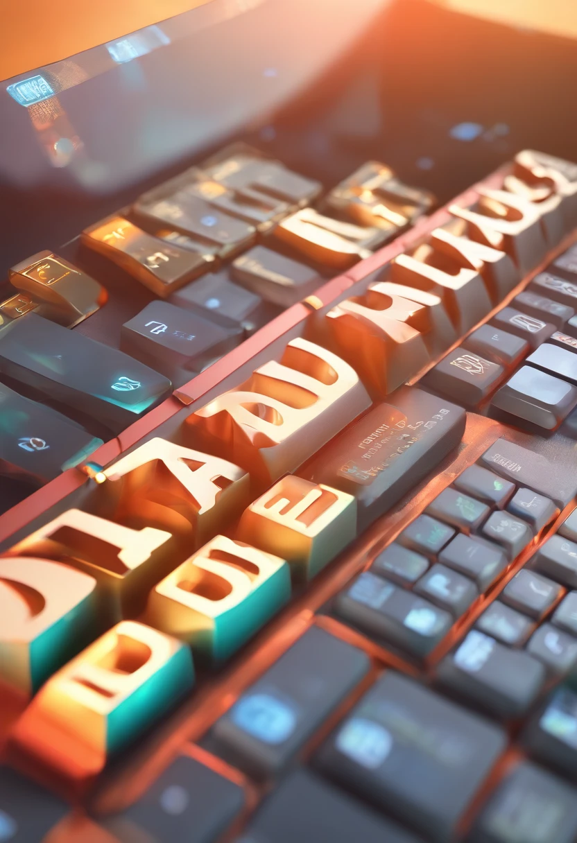 3D style There are two words UI floating on the keyboard, the main content has a strong light on the right, and the light and shadow hit the two words of UI Large background image