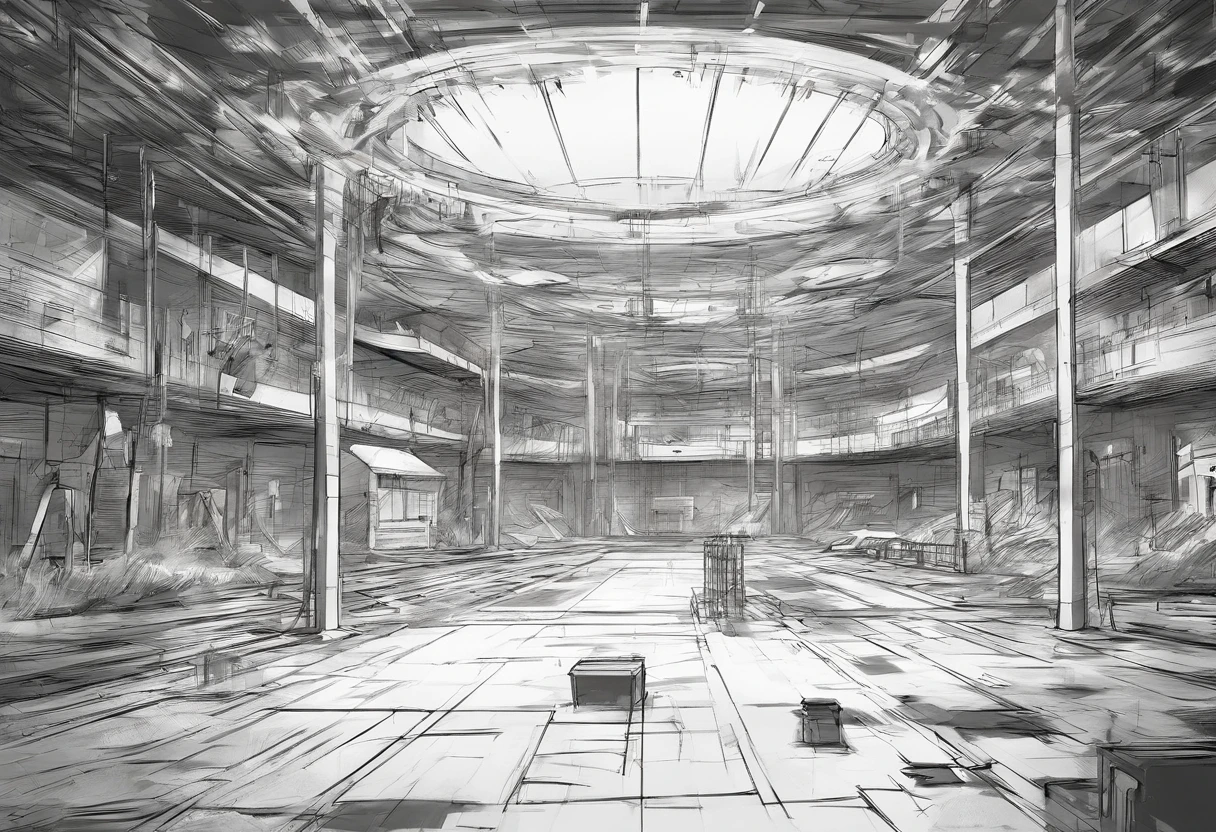 Liminal space in the style of Kentaro Miura, black and white, bleak, Inside of a children play area in the mall, empty, scary, dark, intricate linework