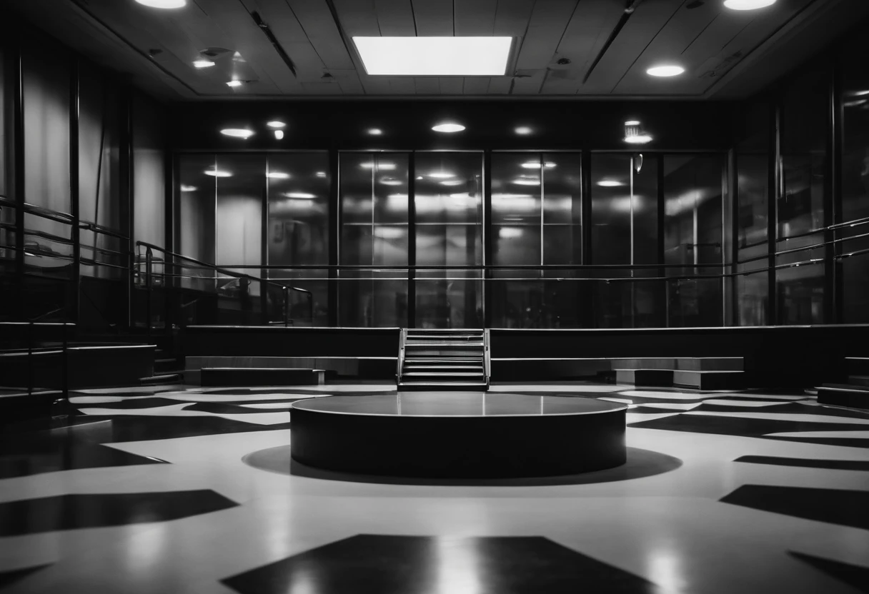 Liminal space in the style of Kentaro Miura, black and white, bleak, Inside of a children play area in the mall, empty, scary, dark, intricate linework