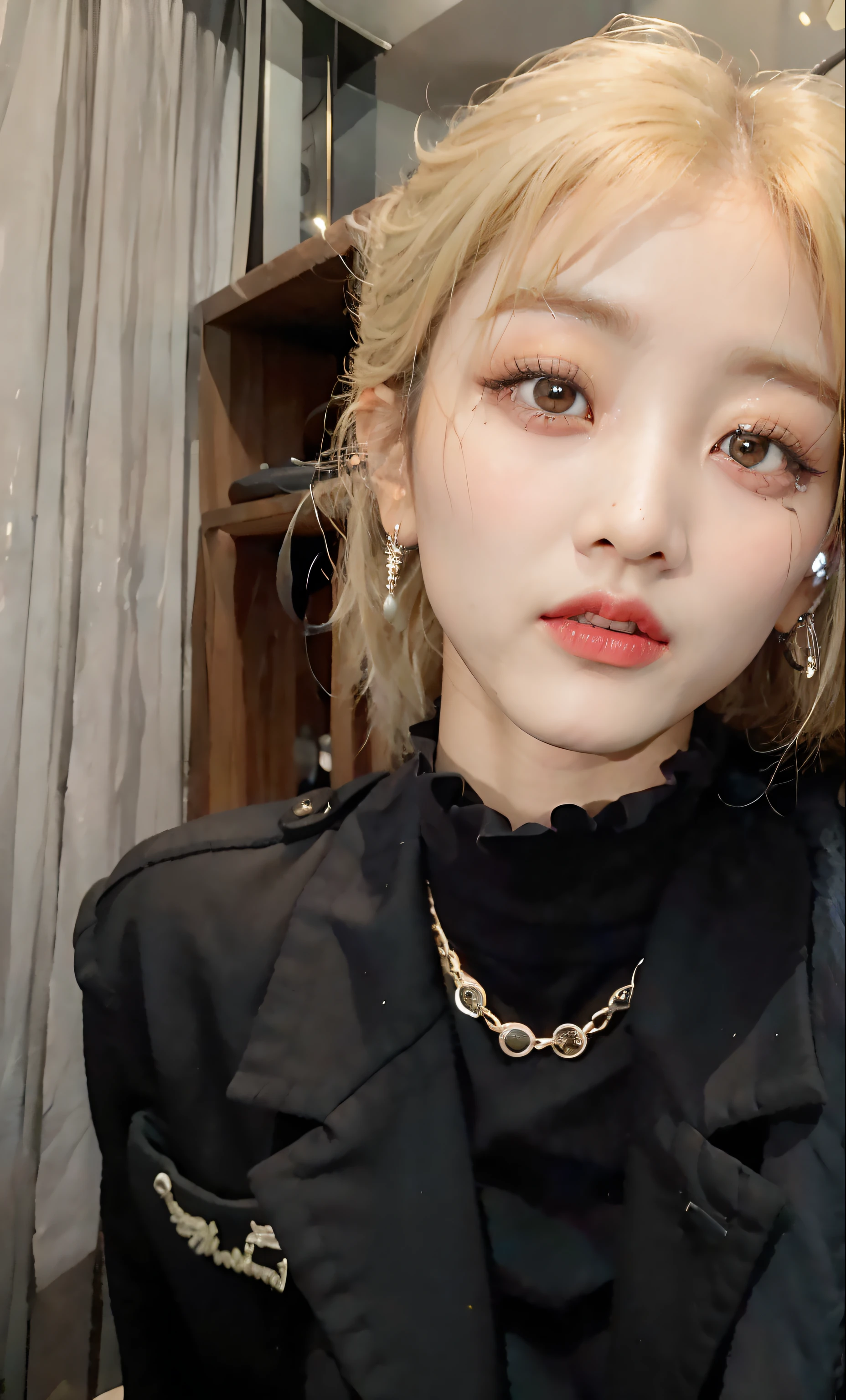 um close up de uma pessoa usando uma jaqueta preta e um colar, cruel korean goth girl, Ulzzang, jia, Jinyoung Canela, Heonhwa Choe, imagem vazada, Lalisa Manobal, Dom Yunjoo, Cai Xukun, usando gargantilha, Inspirado em Jeonseok Lee, ela tem cerca de 2 0 anos, ela tem cerca de 20 anos