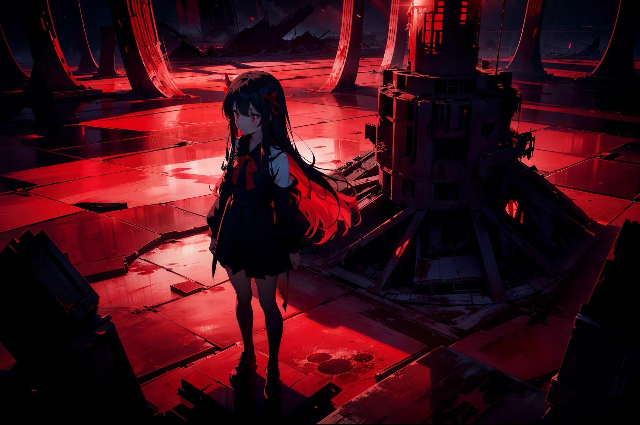 Anime girl standing in a dark room with a red light - SeaArt AI