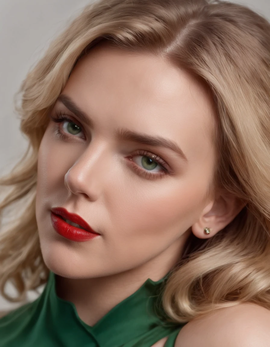 (Scarlett Johansson) photo of a stunning beautiful woman in the cover of a fashion magazine, wearing fake nose magnetic ring, long messy windy blonde hair, green eyes, (magazine style:1.3), modelshoot style, (extremely detailed CG unity 8k wallpaper), photo of the most beautiful artwork in the world, Intricate, High Detail, Sharp focus, (sexy shiny red dress:1.1), (looking at viewer), (detailed pupils:1.3), (modern outfit:1.2), (closeup), red lips, (earrings), (fashion magazine)