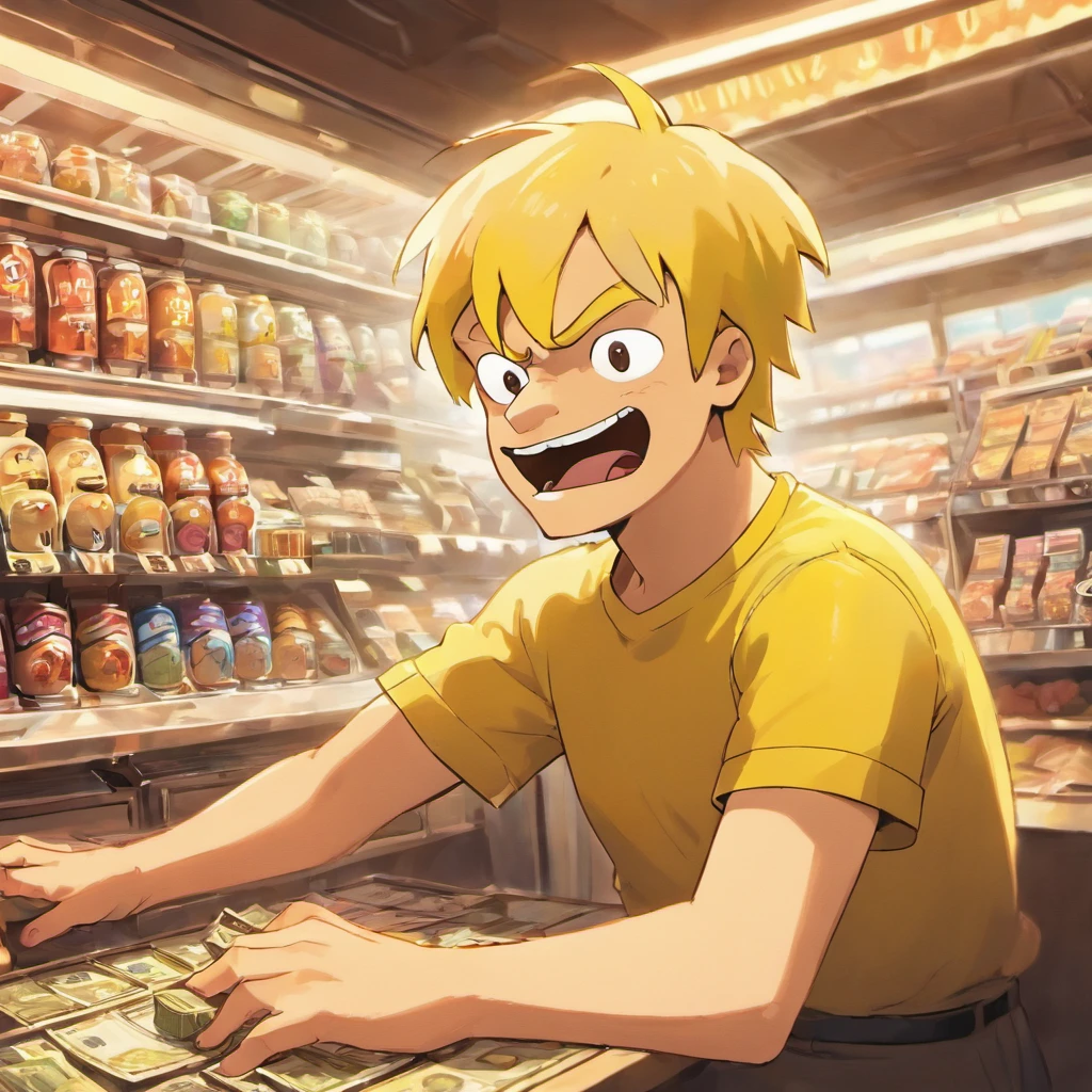 Homer Simpson sitting at the cash register，appareil photo en main, The expression is lazy, Les Simpson, Homer Simpson, Dimanche, Listen to music at noon, Convenu, Il est midi, Le soleil est bon, 《Les Simpson》encore, 🚀🚀🚀