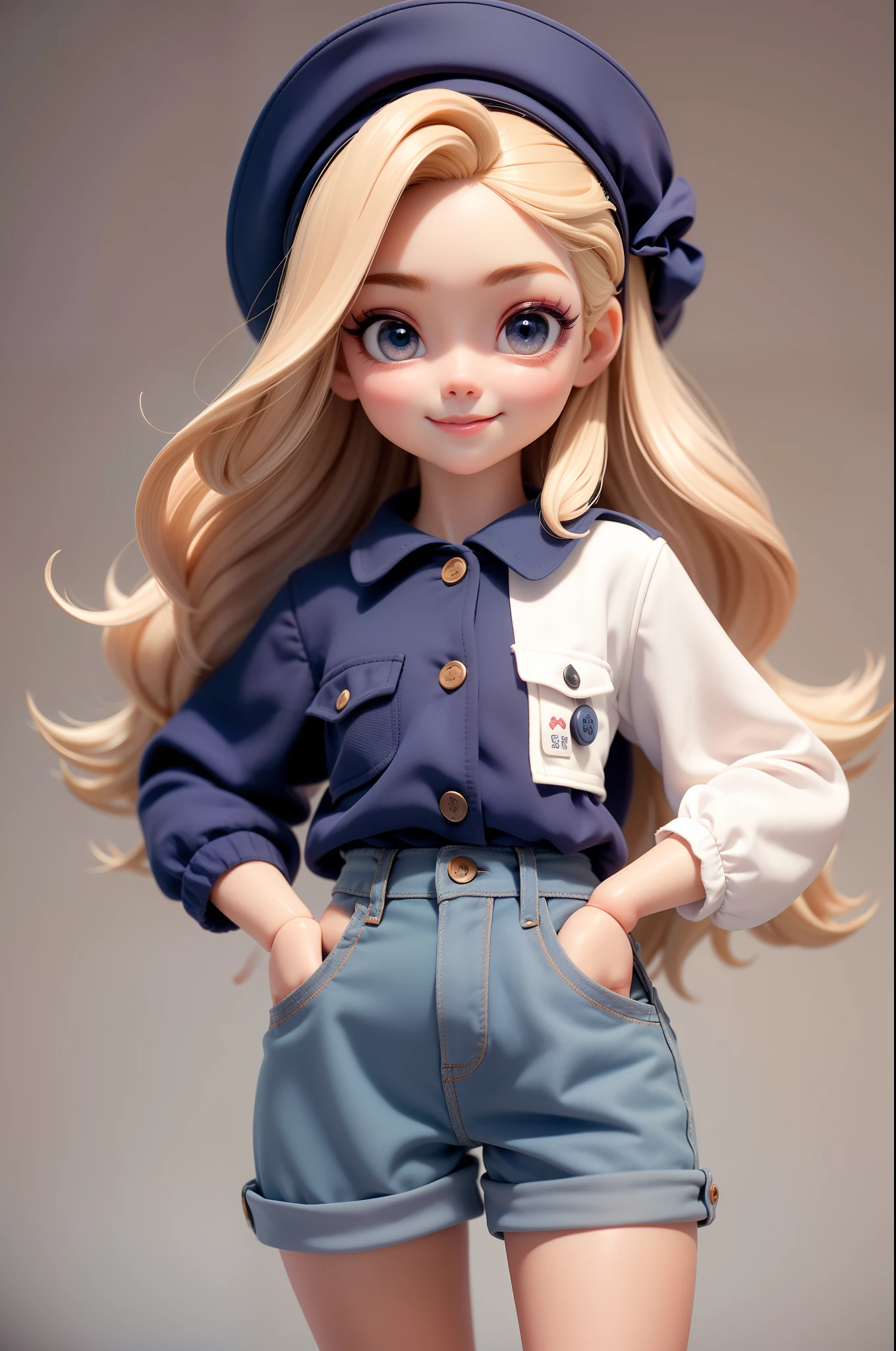 NSFW, Create a series of cute women cute street theme, each with lots of detail and in an 8K resolution. All dolls should follow the same solid background pattern and be complete in the image, mostrando o (corpo inteiro, incluindo as pernas: 1.5) menina Chame-a de Marina. Ela deve ter cabelo pequeno em tom preto marrom. Seus olhos devem ser grandes e expressivos, with long eyelashes and rosy cheeks. Sorriso delicado e branco. Marina deve estar vestida com uma jaqueta, Camiseta, Saia & bonnet . She must carry out safari accessory from Rio de Janeiro. Certifique-se de adicionar detalhes nas roupas, such as buttons and pockets, sapato bonito Certifique-se de adicionar sombras, texturas e detalhes nos cabelos, roupas, Safari utensils, to make them even more adorable and charming, Saia preta