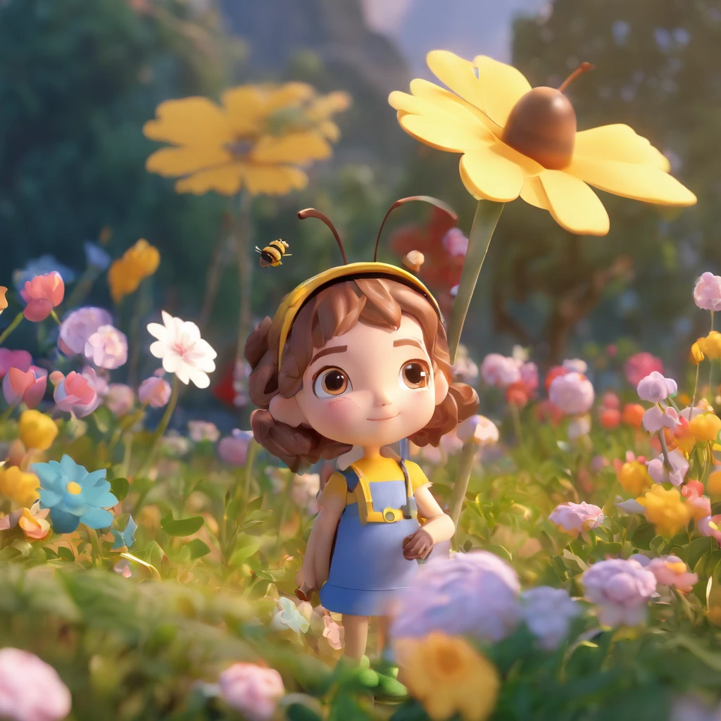 Super cute girl bee by Popmart, Bright eyes, Glossy and delicate,(Background of the flower garden, Good luster, 3d rendered,Best Quality、The Adventures of Honeybee Arya
Where there is、There was a small bee named Arya。Arya、I loved to have fun and play in the flower garden。
Episode 1: Arya's Adventure Begins
soon、Arya was playing in the flower garden as usual。 And then、I could see a big cloud in the distance。 Arya is worried about the clouds.、May the clouds gradually advance。