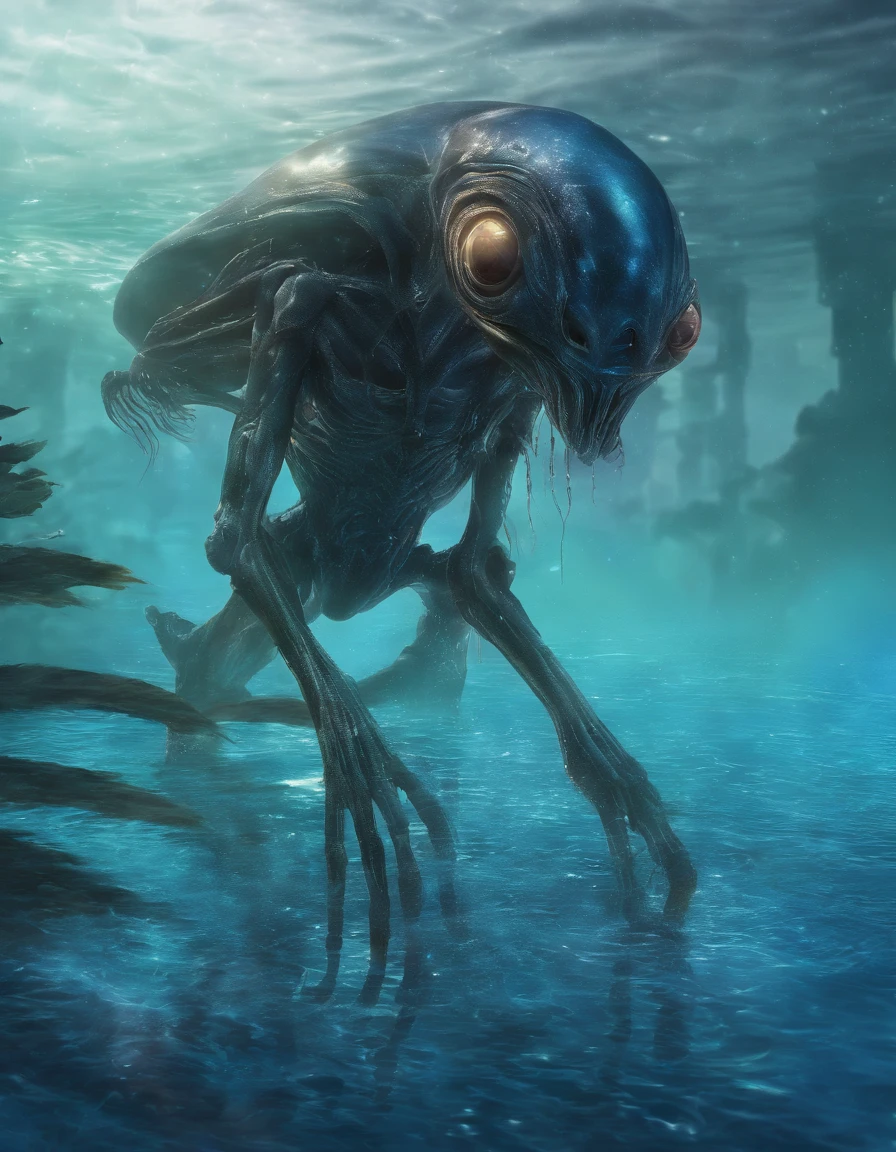 Walk, Hands and feet, Big eyes, water sprites,semi transparent,adolable, (((no creature))), Light, Blue light,, Ocean, Plants in the water,Rich in color, no subject, no person, background only