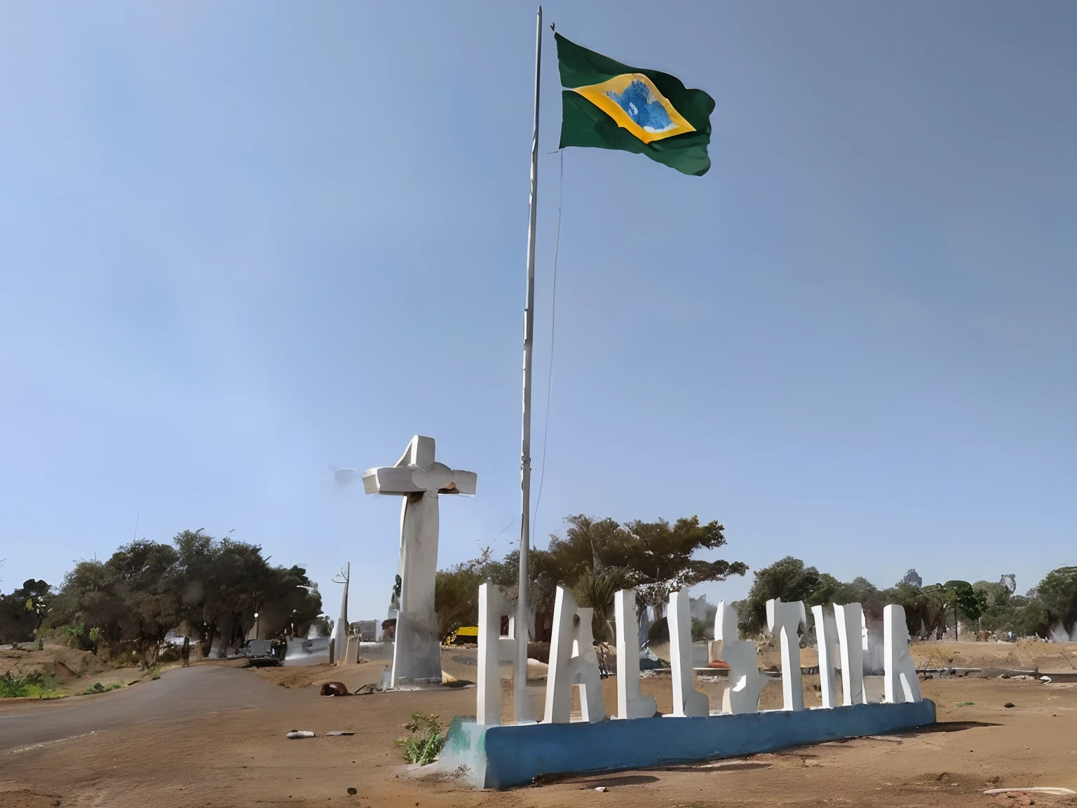 Crie uma imagem pixar de uma bandeira do Brasil, Jesus Cristo e Palestina