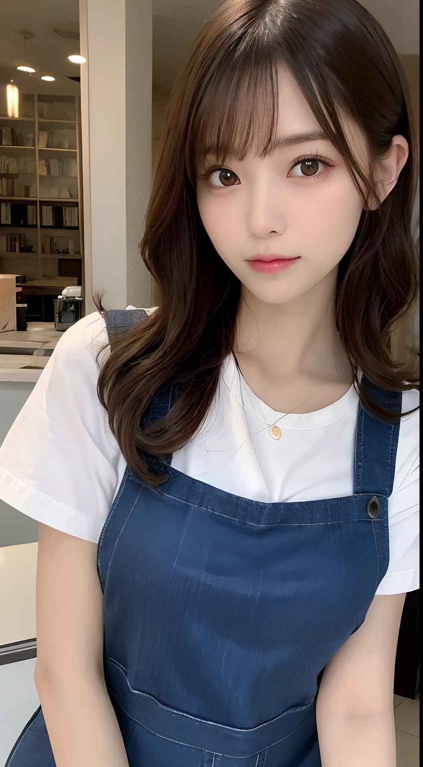 masutepiece, Best Quality, Illustration, Ultra-detailed, finely detail, hight resolution, 8K Wallpaper, Perfect dynamic composition, Beautiful detailed eyes, Tight Mini,Medium Hair,small tits,Natural Color Lip, Randomly sexy poses,kitchin、20 years girl、Cute、Sexy shot looking at camera,Apron,Perfect, Beautiful and cute face