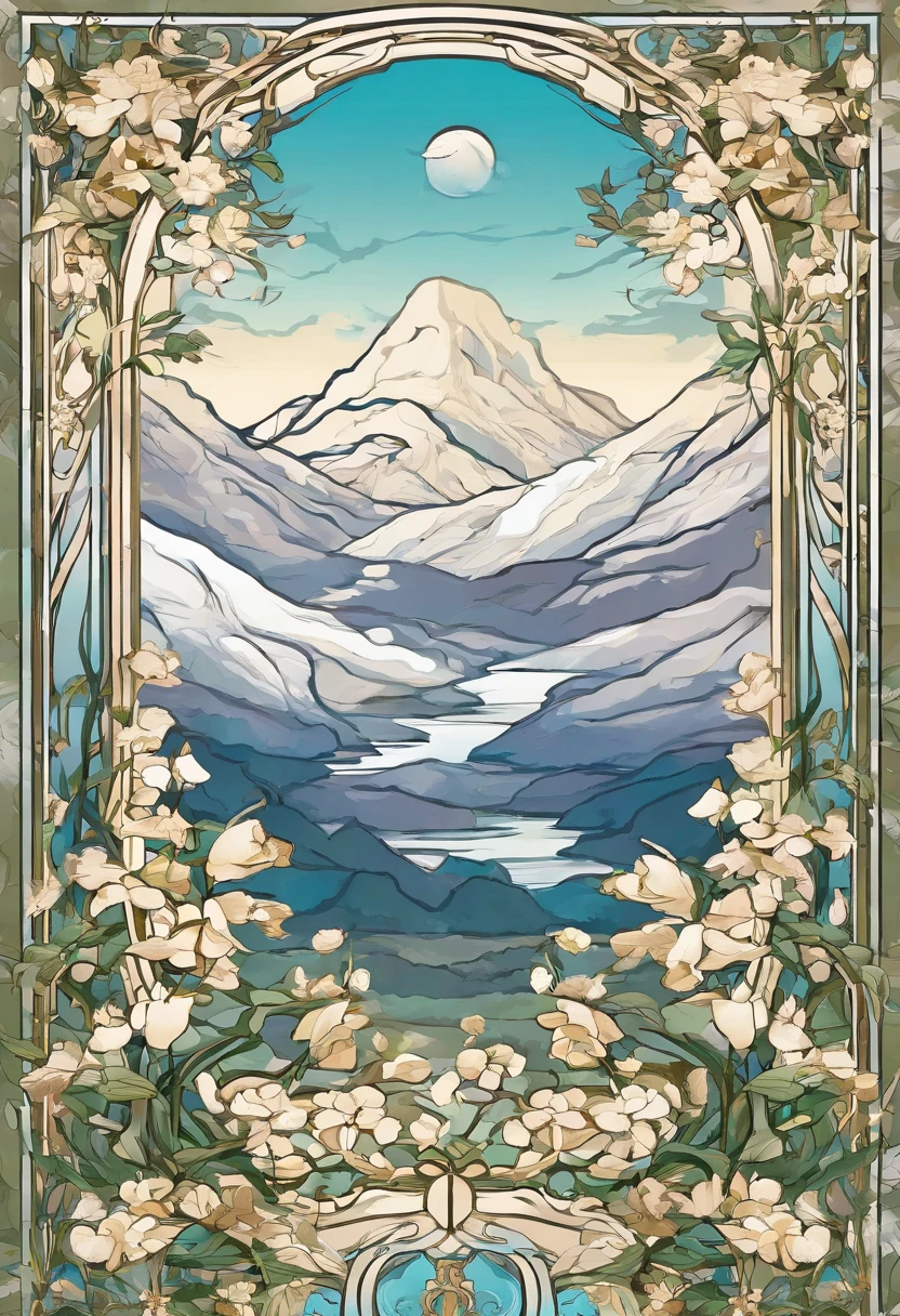 (((Masterpiece))),Best quality, snow mountains, scenery, sky, Outdoors,jasmine flowers,