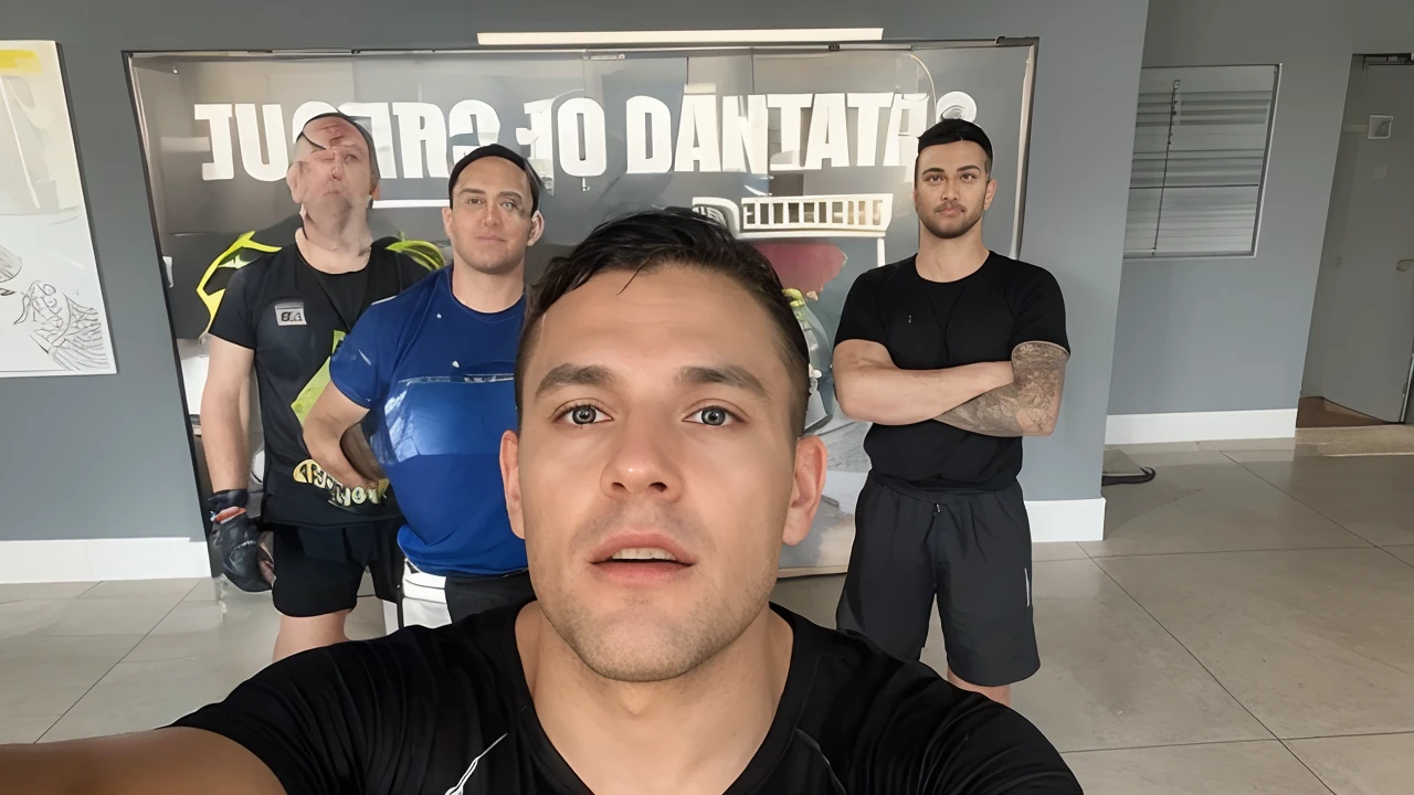 trimmed man in sunglasses and shorts posing for a selfie, riffle on peito, sem camisa biden with tatoos, sem camisa, your palms are sweaty, mid shot of a handsome guy, huge shiny muscles, Corpo de Ernest Khalimov, roupas rasgadas segurando chicote, open v peito clothes, Body camera footage, peito, sparse peito hair, Body camera, bare peito