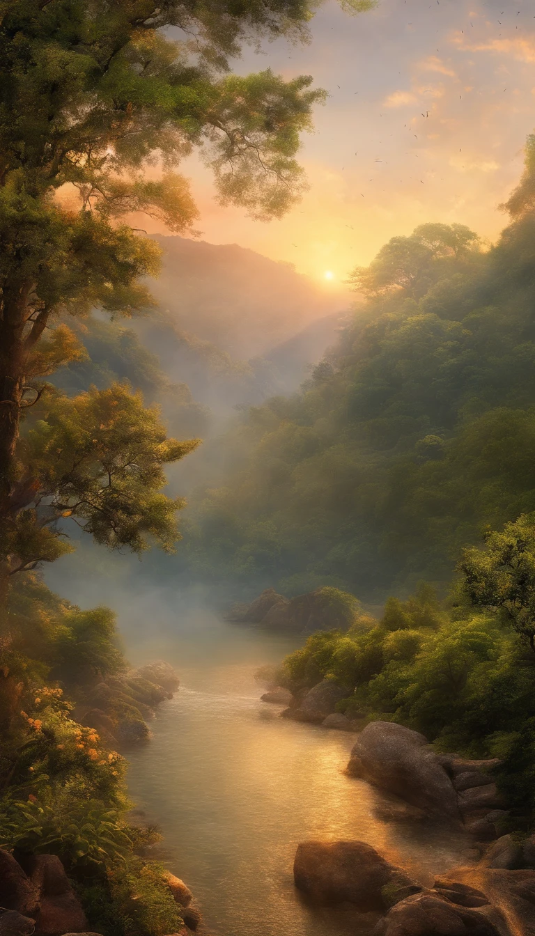 (best quality,4k,8k,highres,masterpiece:1.2),ultra-detailed,(realistic,photorealistic,photo-realistic:1.37),nature,natural scenes,scenic landscapes,serene backgrounds,beautiful vistas,majestic views,magnificent sceneries,stunning backdrops,great outdoors,peaceful environments,lush green valleys,rolling hills and meadows,captivating mountain ranges,tranquil lakes and rivers,calm oceans and beaches,towering forests and jungles,unspoiled wilderness,wildlife habitats,breathtaking sunsets and sunrises,vivid colors and hues,blending palettes,hint of dreamy atmosphere,gentle sunlight filtering through the trees,soft and warm golden hour lights,subtle shadows and highlights,pristine air and water,ethereal and magical,harmonious symmetry and balance,impeccable composition,meticulous attention to detail,natural beauty captured flawlessly,timeless artistry and craftsmanship