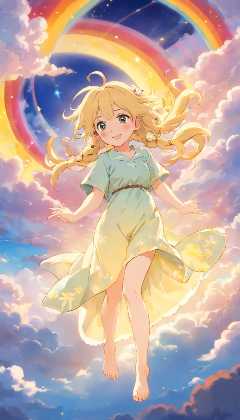 heal，Reject EMO，Very happy，Face life with a smile，rays of sunshine，long whitr hair，Cloud pajamas，Lovely cloud pillows，Cloud quilts，himawari