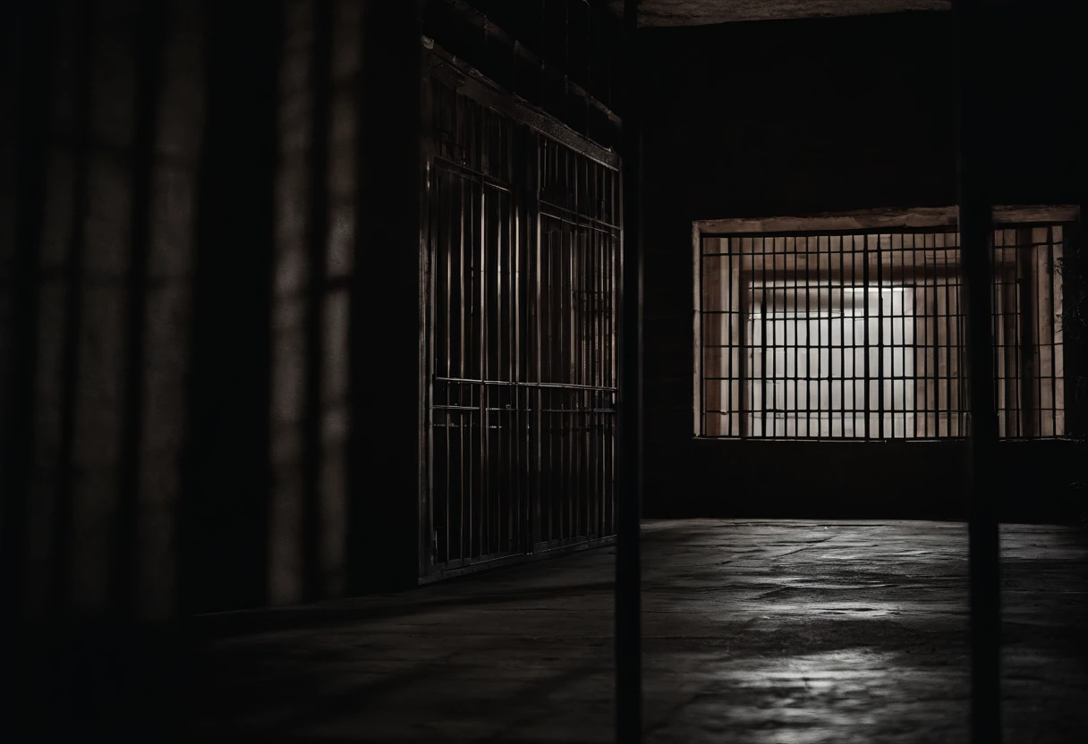 Liminal space, prison courtyard, empty, scary, dark, intricate linework, dreadful feeling, fear, scary, scary presense